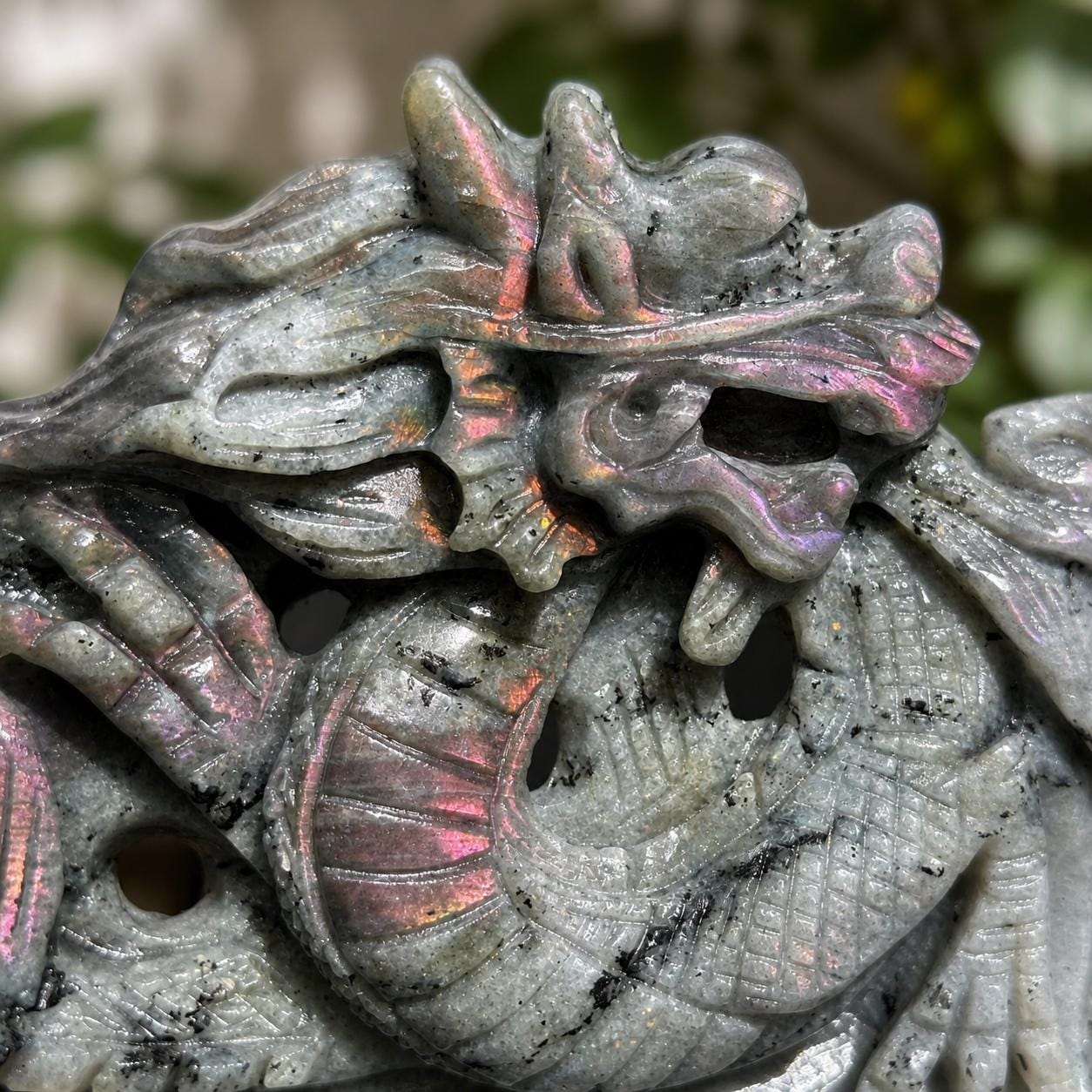 Hand Carved Labradorite Dragon, Purple Blue Flash Crystal Dragon Carving, Fantasy Stone Sculpture Pick Exact A-C