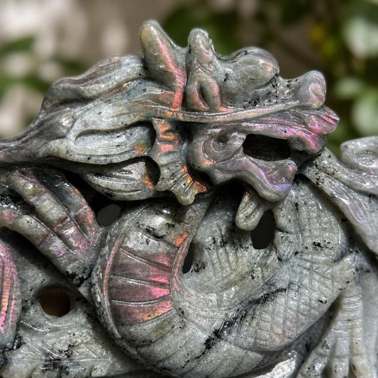 Hand Carved Labradorite Dragon, Purple Blue Flash Crystal Dragon Carving, Fantasy Stone Sculpture Pick Exact A-C
