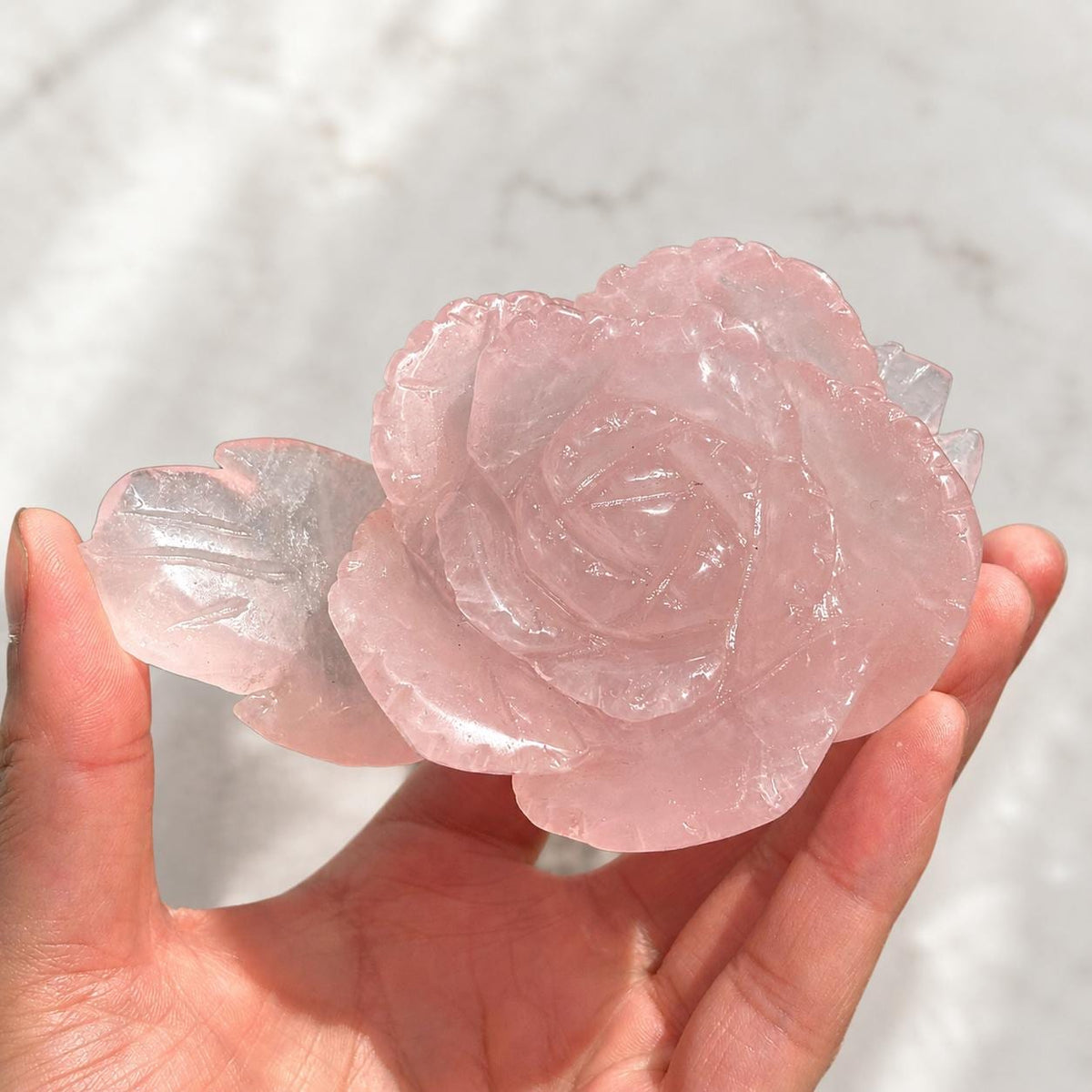 Natural Rose Quartz Flower Carving, Hand Carved Pink Crystal Rose with Free Stand, Crystal Flower Decor Gift - view 1