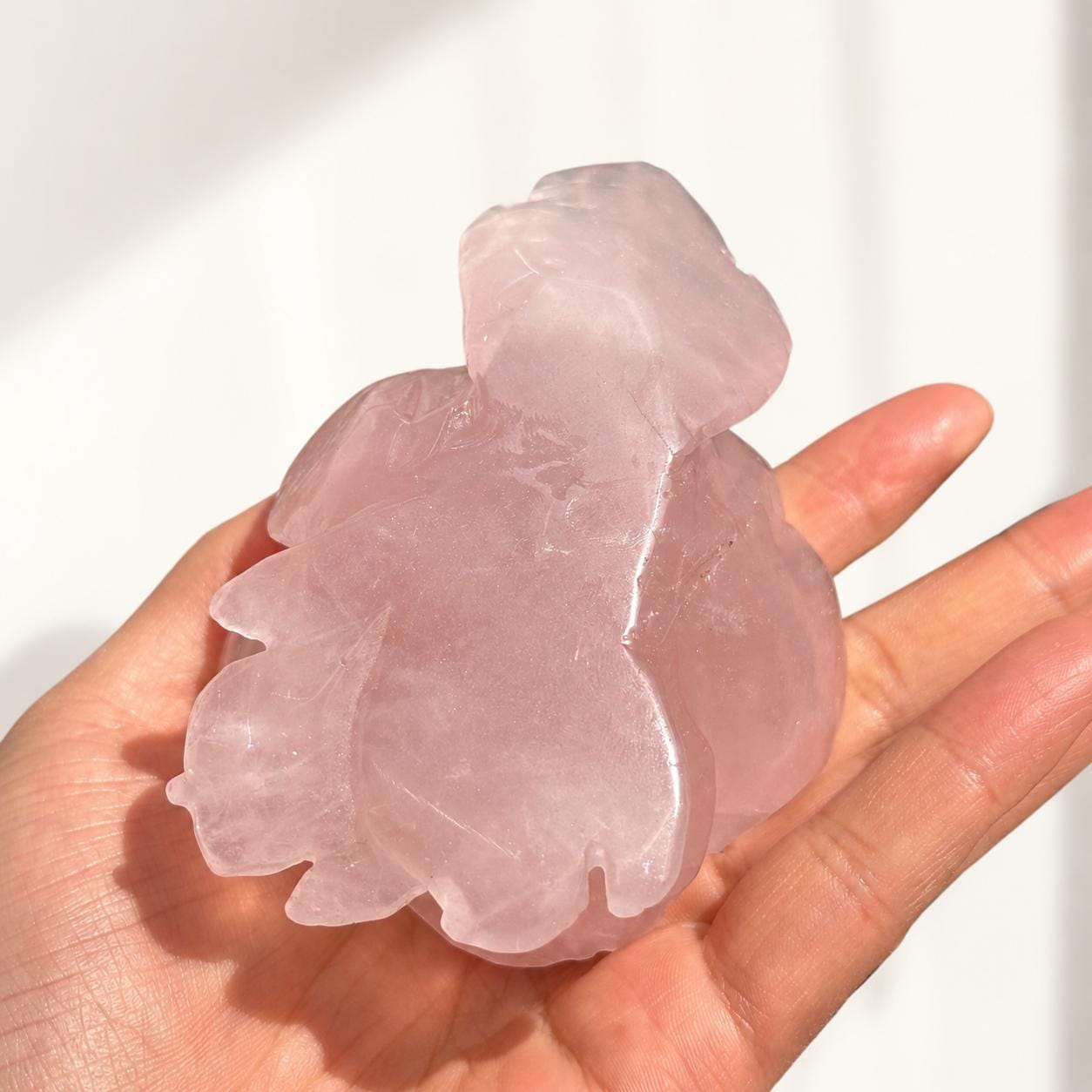 Natural Rose Quartz Flower Carving, Hand Carved Pink Crystal Rose with Free Stand, Crystal Flower Decor Gift - view 6