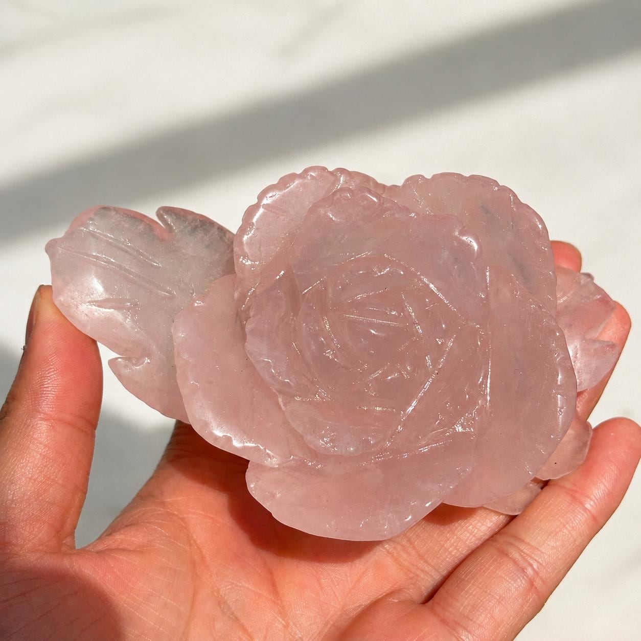 Natural Rose Quartz Flower Carving, Hand Carved Pink Crystal Rose with Free Stand, Crystal Flower Decor Gift - view 7