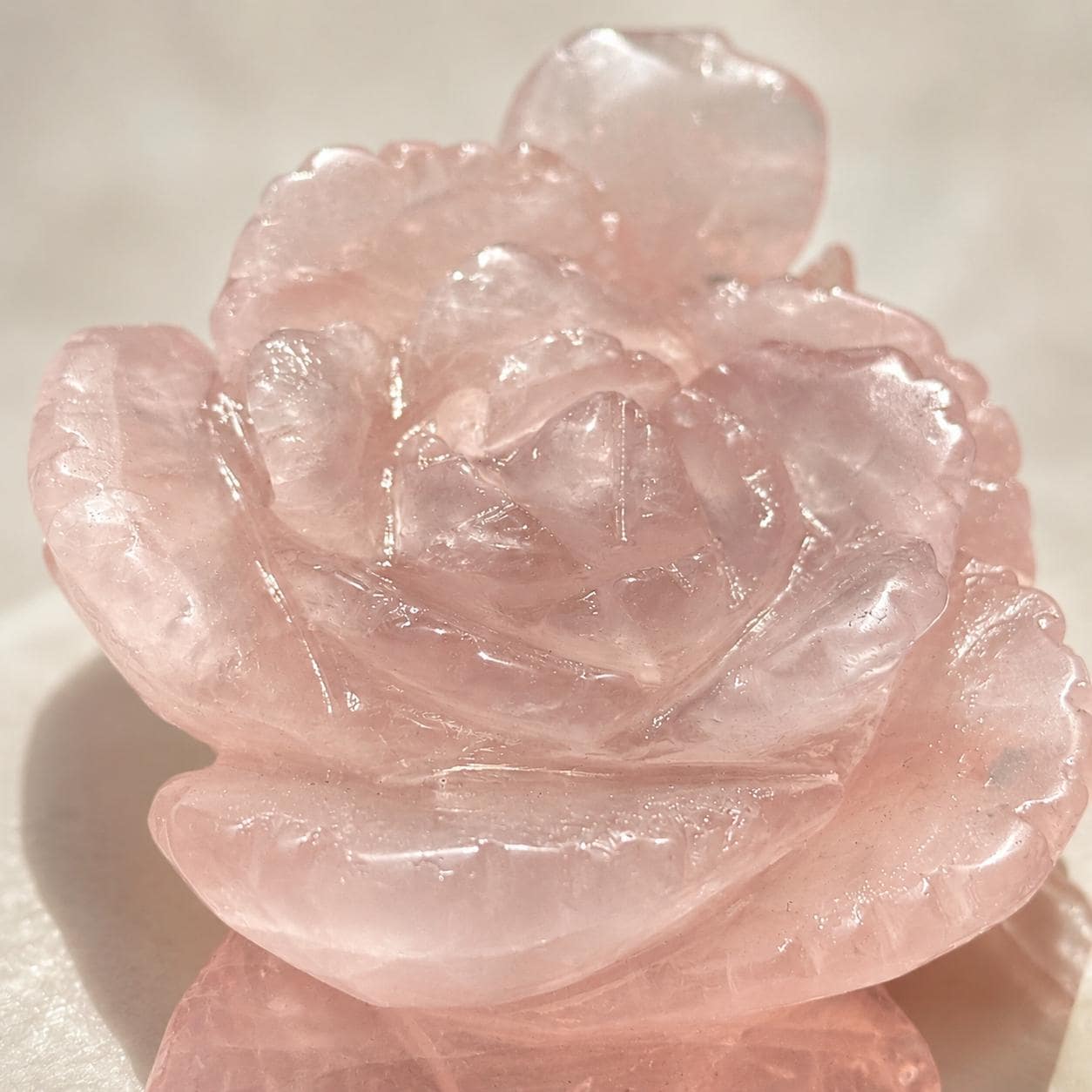 Natural Rose Quartz Flower Carving, Hand Carved Pink Crystal Rose with Free Stand, Crystal Flower Decor Gift - view 10