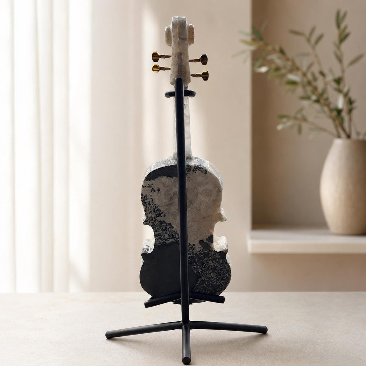 Citrine Agate Crystal Violin Sculpture, Brazilian Designer Handmade Music Art Collectible, One of a Kind Statement Decor - view 5