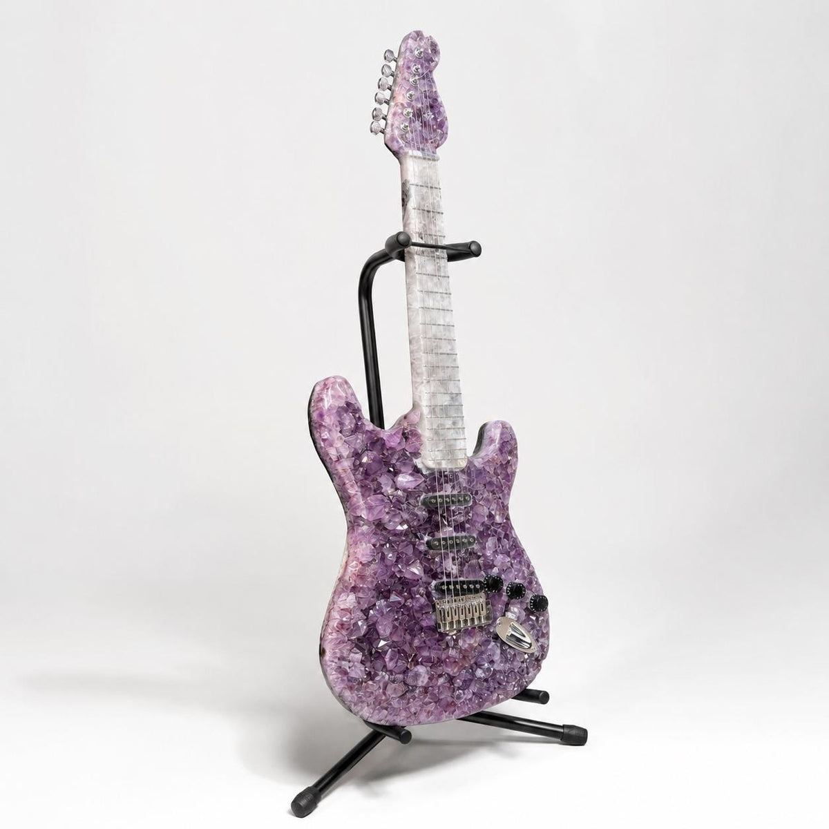 Amethyst Agate Crystal Guitar Sculpture, Brazilian Designer Handmade Music Art Collectible, One of a Kind Statement Decor - view 5