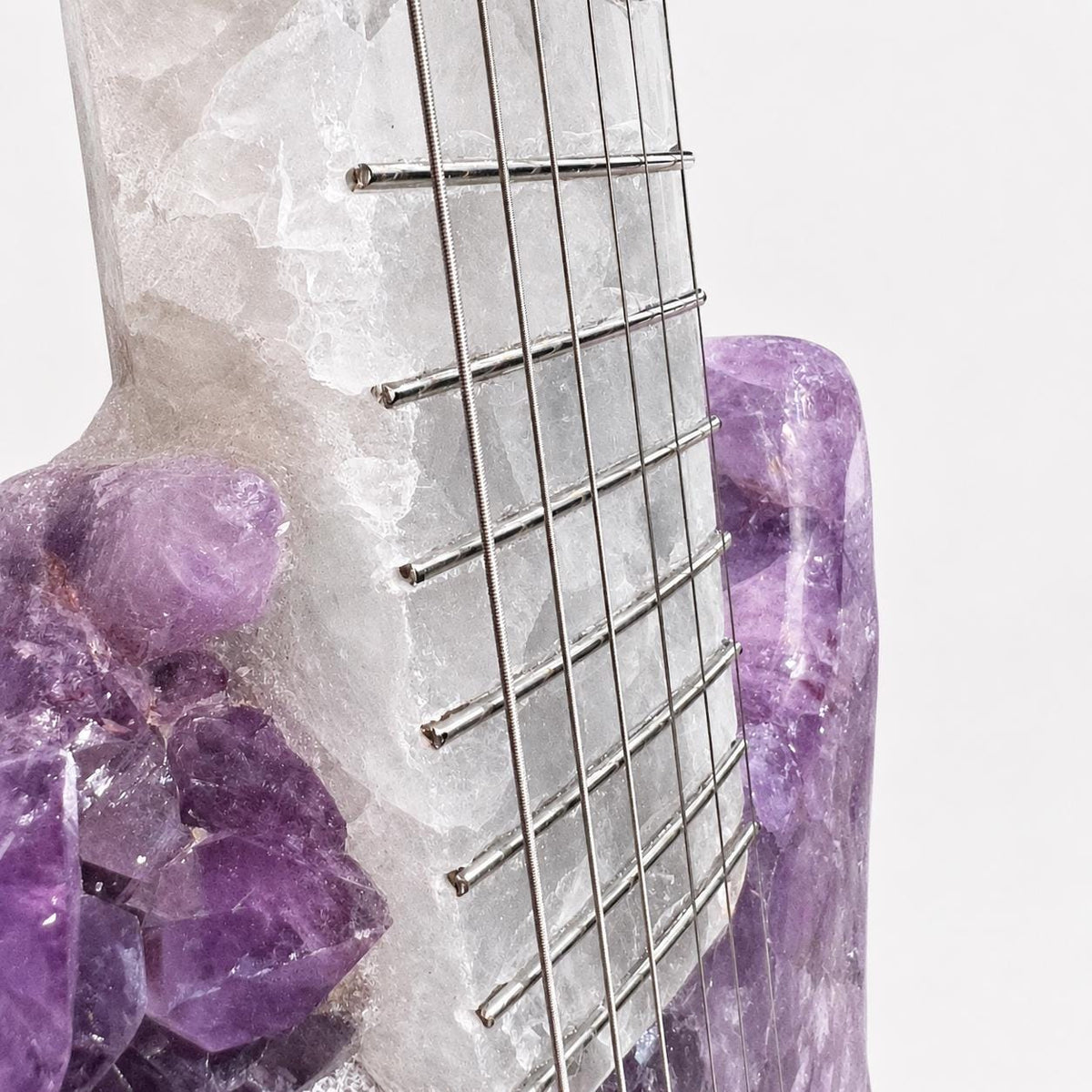 Amethyst Agate Crystal Guitar Sculpture, Brazilian Designer Handmade Music Art Collectible, One of a Kind Statement Decor - view 9