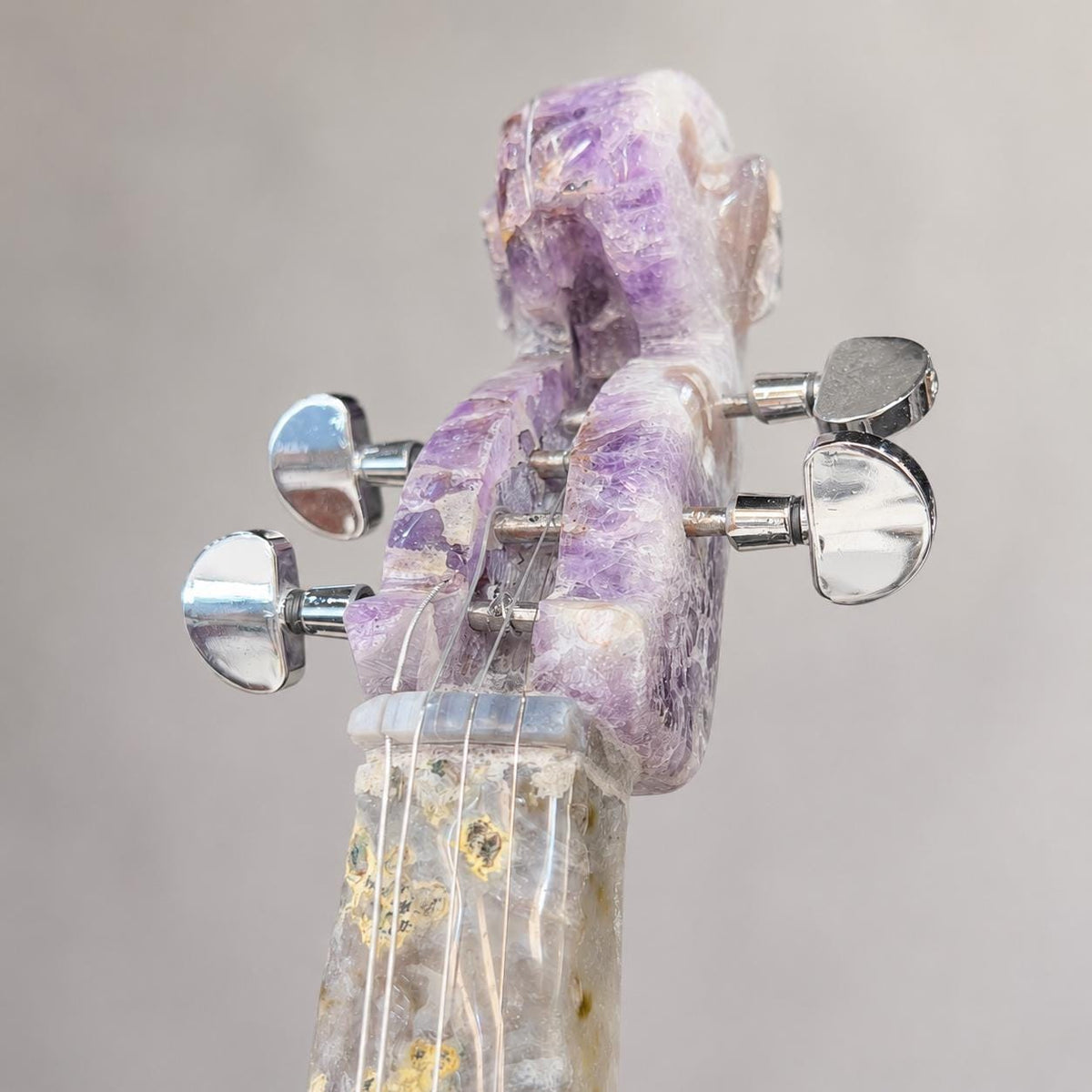 Amethyst Agate Crystal Violin Sculpture, Brazilian Designer Handmade Music Art Collectible, One of a Kind Statement Decor - view 6
