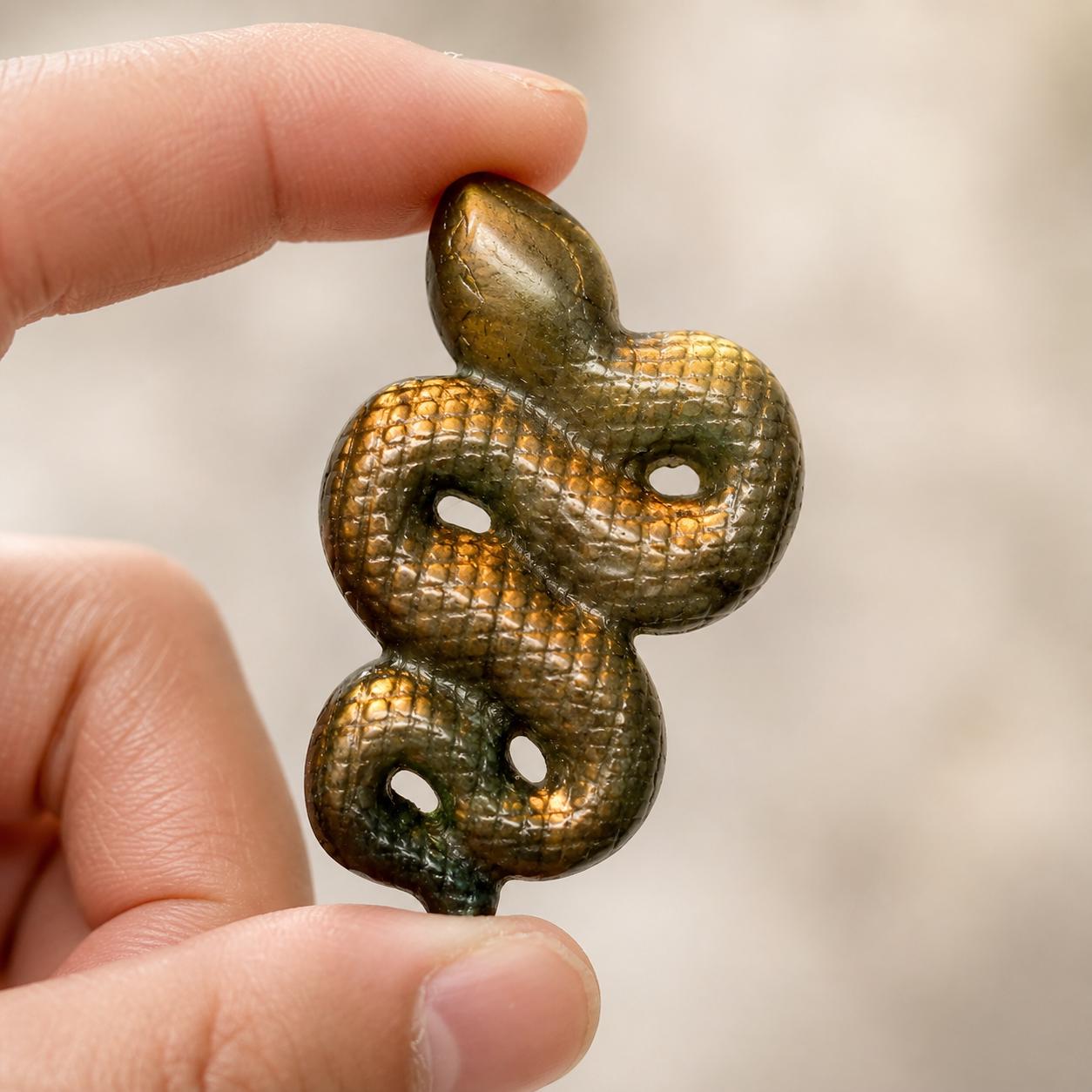 Labradorite Snake Carving, Small Blue Gold Flash Crystal Snake, Hand Carved Stone Serpent, Witchy Crystal Decor Gift - view 5