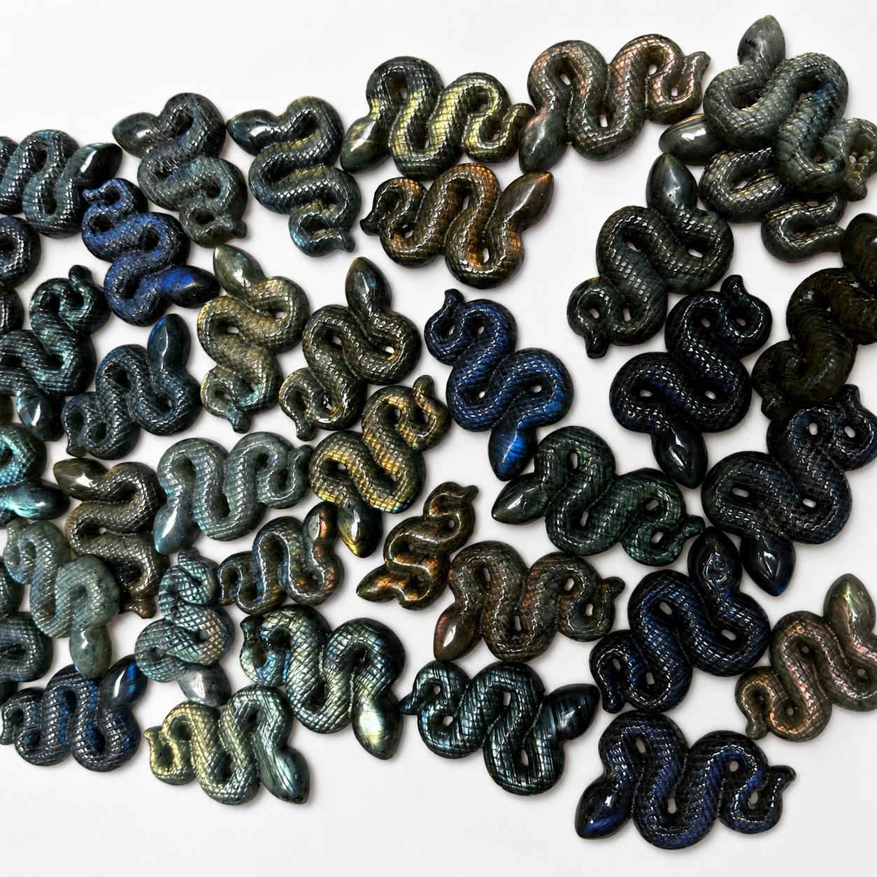 Labradorite Snake Carving, Small Blue Gold Flash Crystal Snake, Hand Carved Stone Serpent, Witchy Crystal Decor Gift