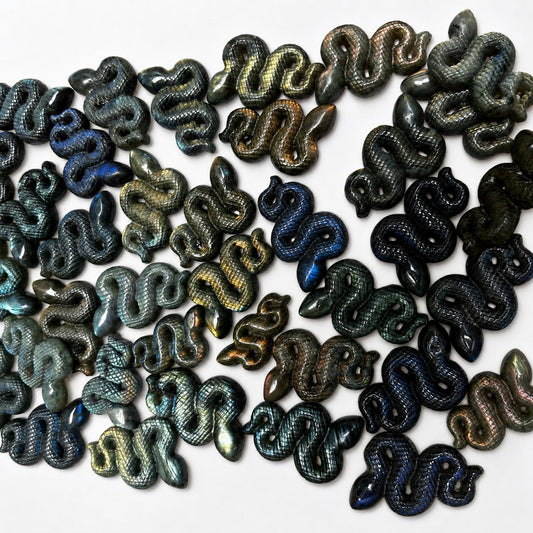 Labradorite Snake Carving, Small Blue Gold Flash Crystal Snake, Hand Carved Stone Serpent, Witchy Crystal Decor Gift