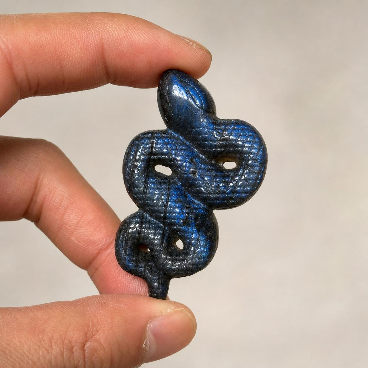 Labradorite Snake Carving, Small Blue Gold Flash Crystal Snake, Hand Carved Stone Serpent, Witchy Crystal Decor Gift - view 4