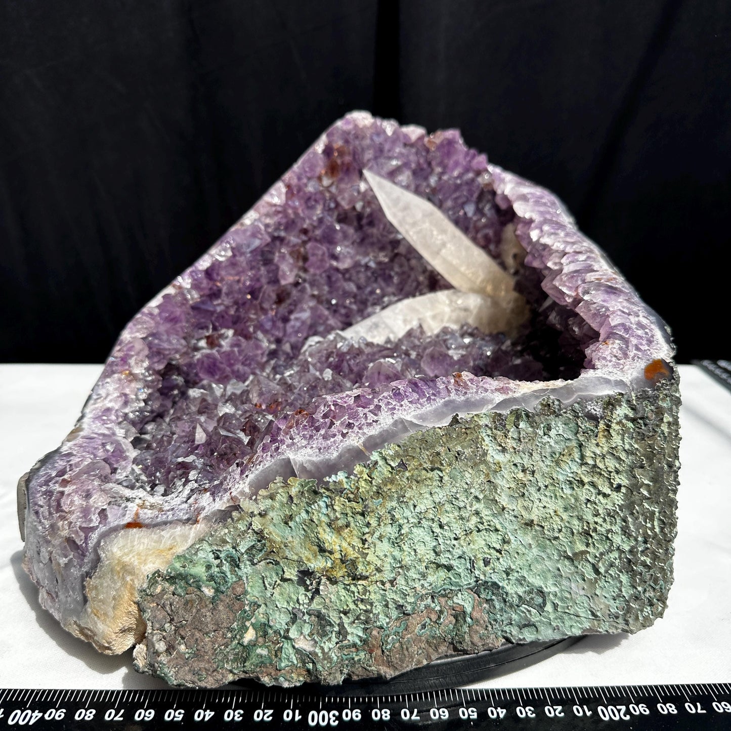 Massive 24lb Brazilian Amethyst Geode Basin, Rare Calcite & Rutile Symbiosis, Polished Green Matrix Crystal Cave Exact Specimen