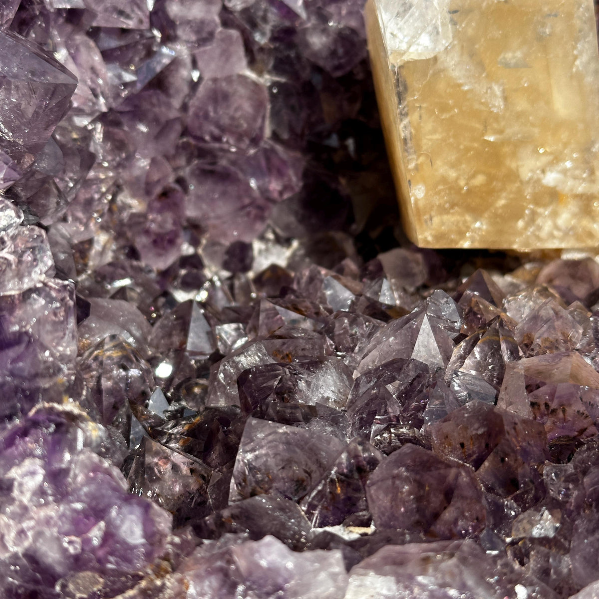 Massive 41.6lb Brazilian Amethyst Geode Basin, Rare Golden Calcite Symbiosis, Polished Crystal Cave Wealth Bowl Exact Specimen - view 6