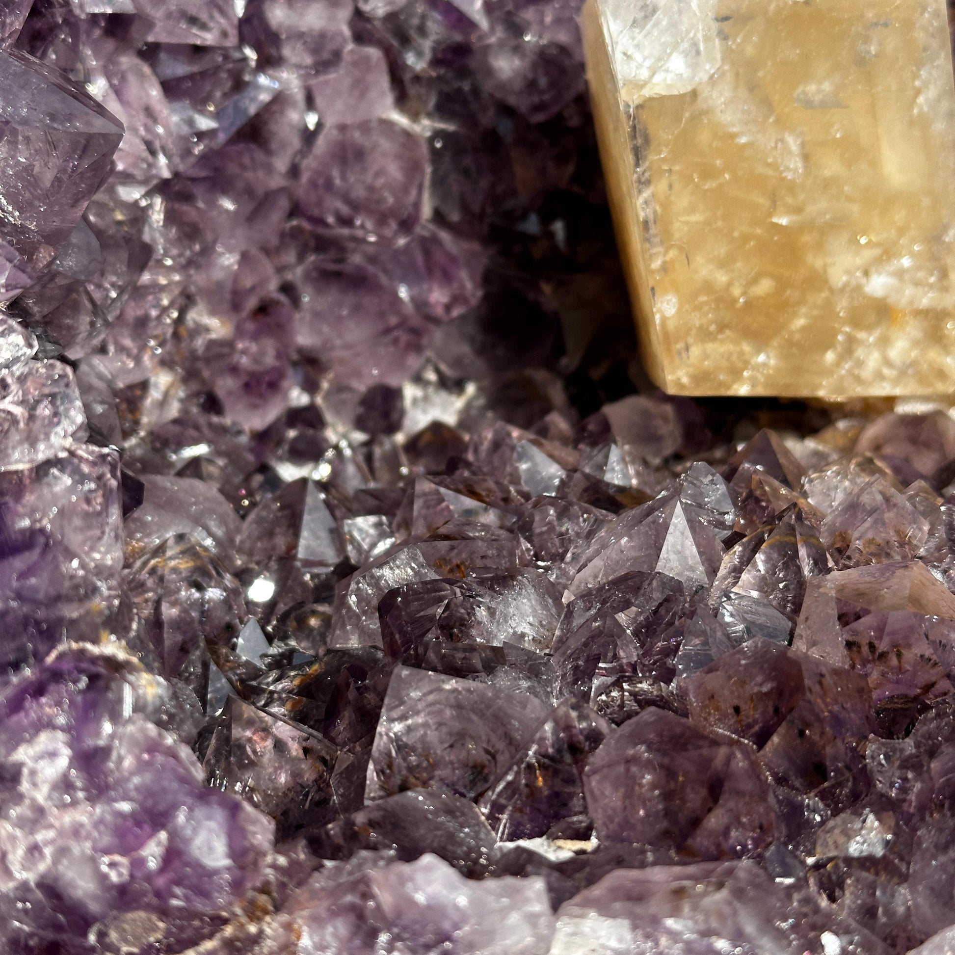 Massive 41.6lb Brazilian Amethyst Geode Basin, Rare Golden Calcite Symbiosis, Polished Crystal Cave Wealth Bowl Exact Specimen - view 6