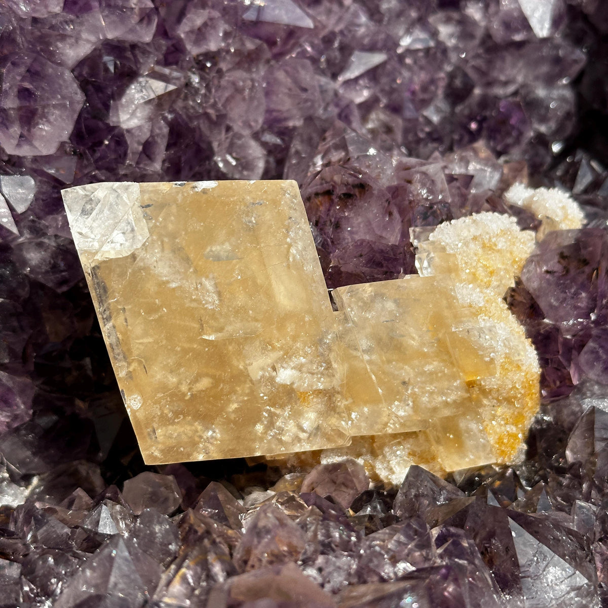 Massive 41.6lb Brazilian Amethyst Geode Basin, Rare Golden Calcite Symbiosis, Polished Crystal Cave Wealth Bowl Exact Specimen - view 5
