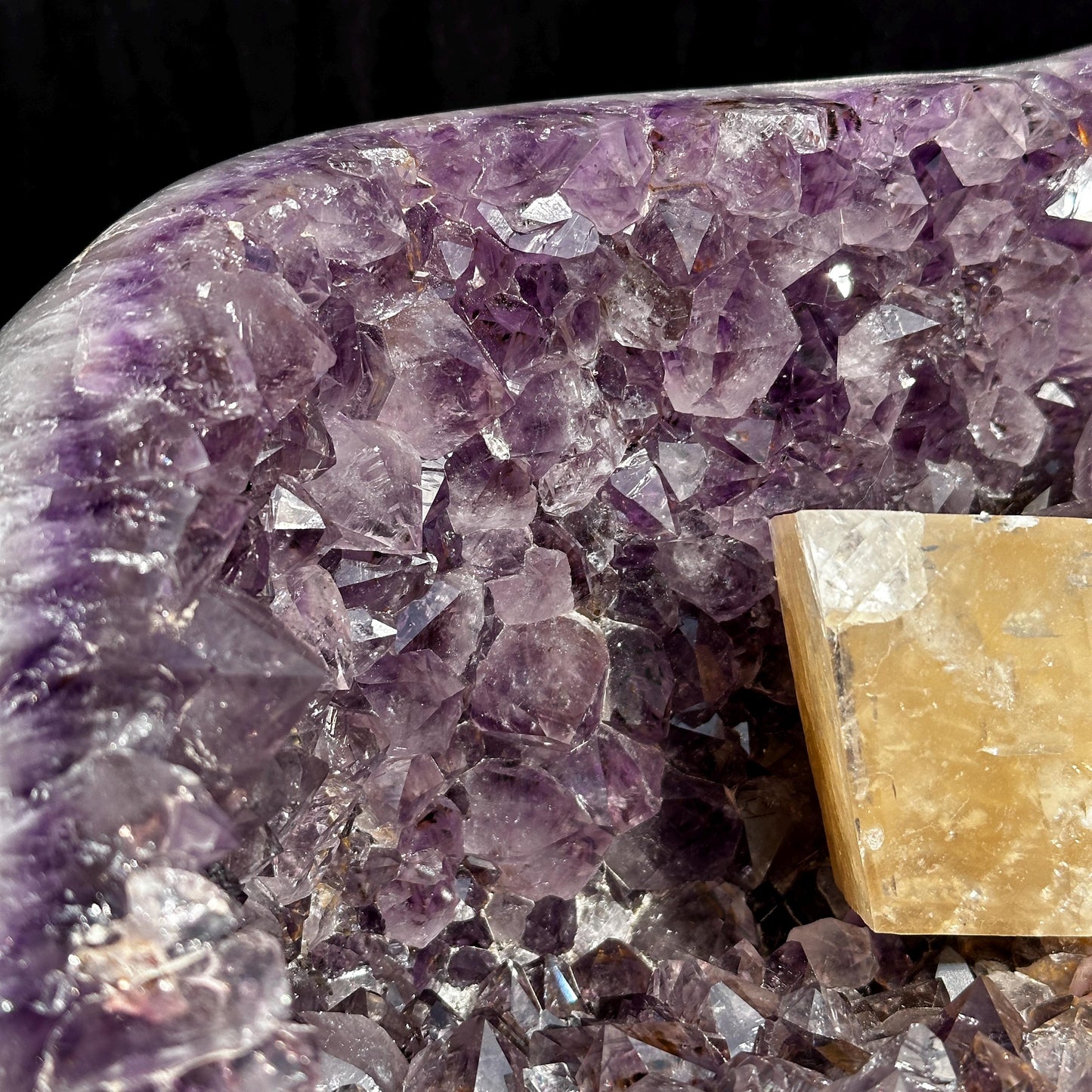Massive 41.6lb Brazilian Amethyst Geode Basin, Rare Golden Calcite Symbiosis, Polished Crystal Cave Wealth Bowl Exact Specimen - view 7