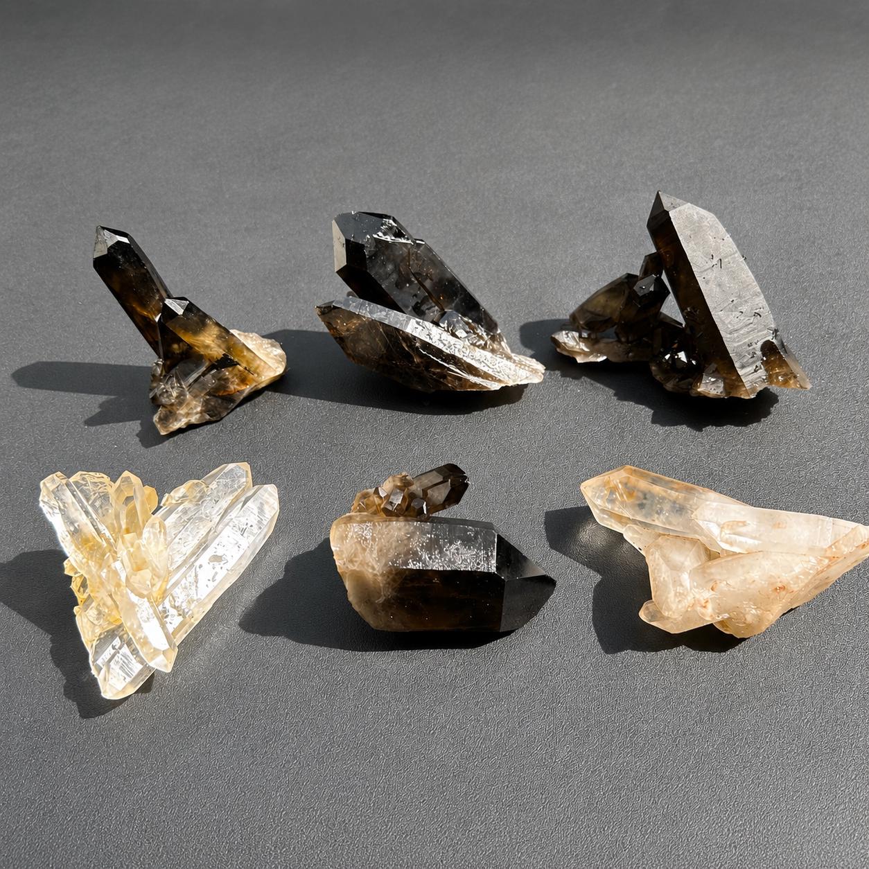 Natural Brazilian Quartz Cluster Specimen, Smoky Quartz Clear Quartz Citrine Phantom Raw Crystal, Minas Gerais Altar Decor Pick Exact A-F