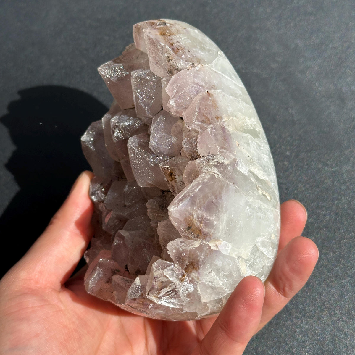 Natural Pink Sugar Druzy Uruguayan Amethyst Dragon Egg, Polished Crystal Geode Cave with Free Stand, Altar Decor Exact Specimen 2.1lb - view 10