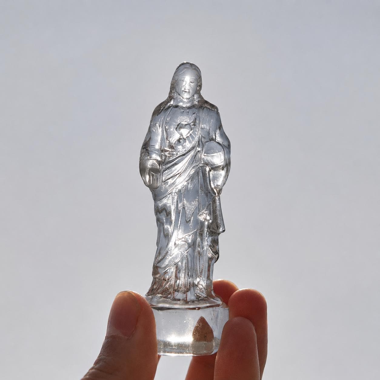 Brazilian Crystal Jesus Carving, Citrine Clear Quartz Christ Statue, Handmade Religious Crystal Decor Gift