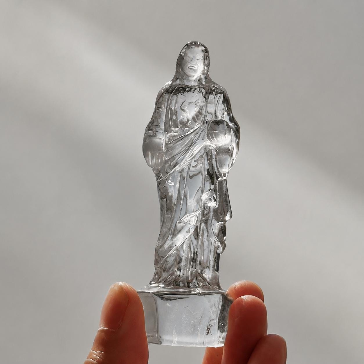 Brazilian Crystal Jesus Carving, Citrine Clear Quartz Christ Statue, Handmade Religious Crystal Decor Gift