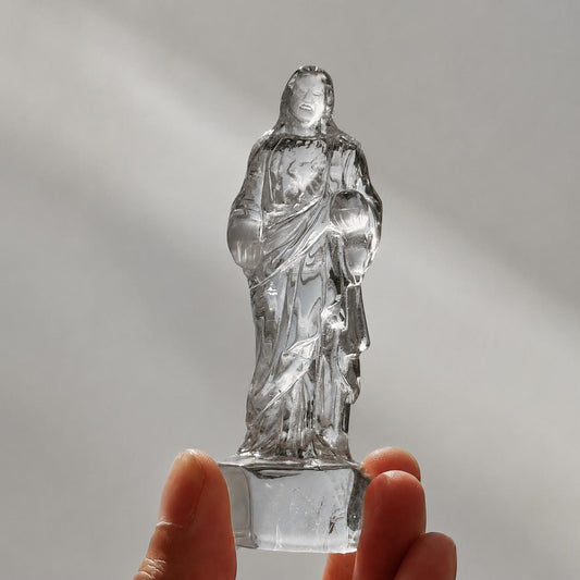 Brazilian Crystal Jesus Carving, Citrine Clear Quartz Christ Statue, Handmade Religious Crystal Decor Gift