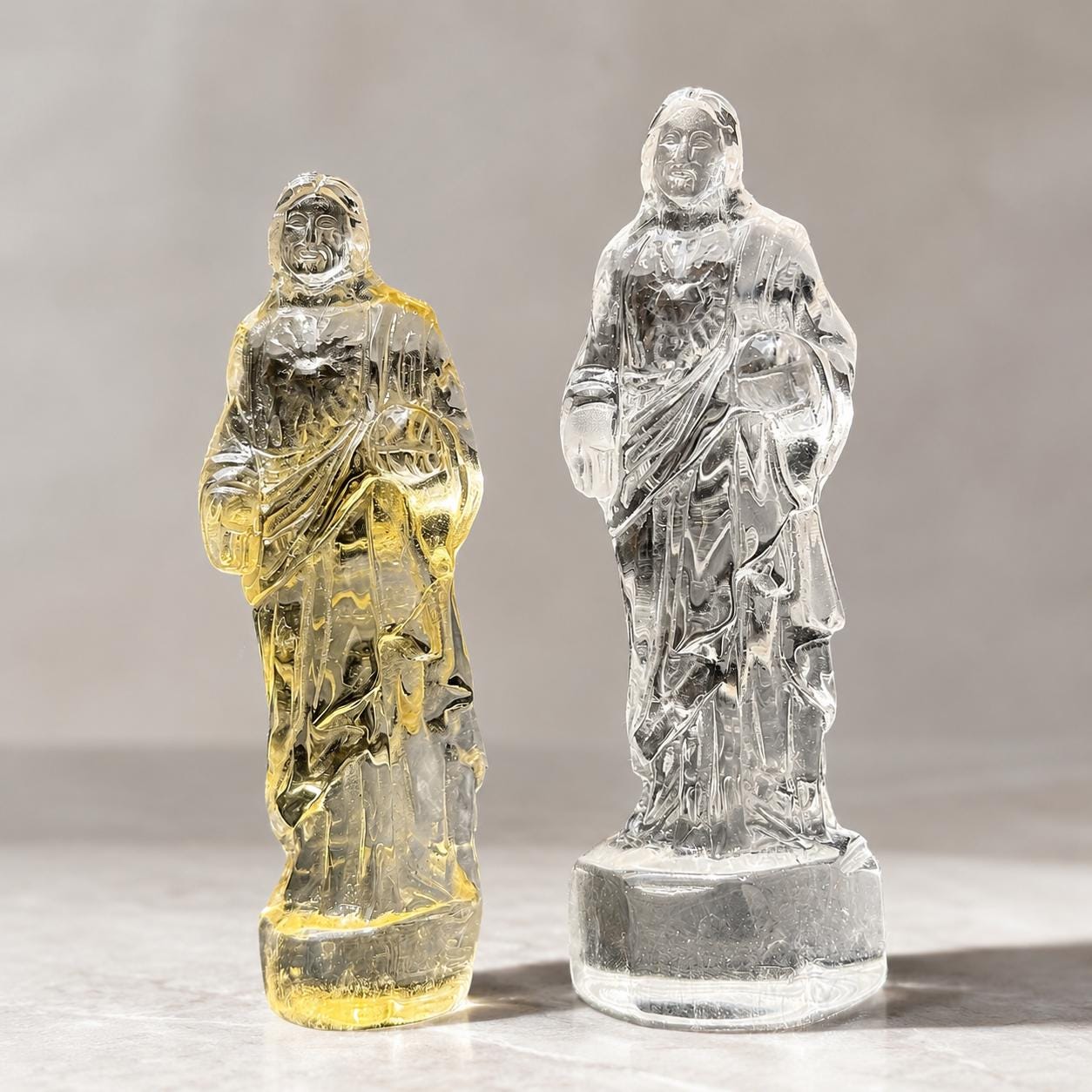 Brazilian Crystal Jesus Carving, Citrine Clear Quartz Christ Statue, Handmade Religious Crystal Decor Gift