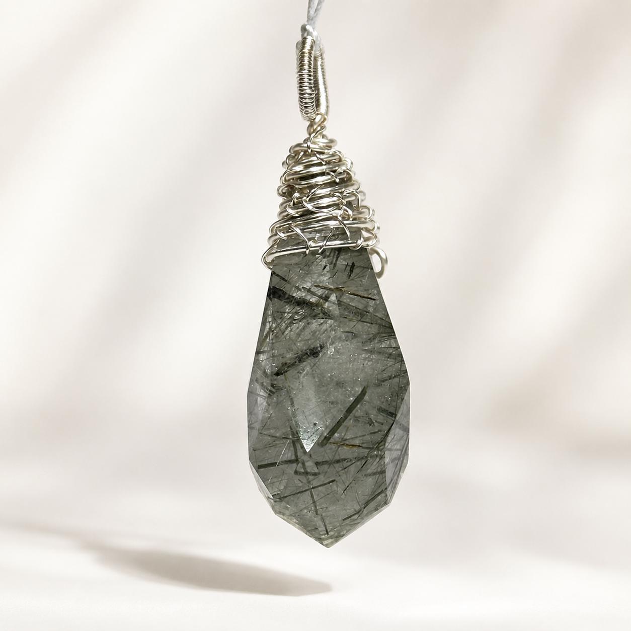 Faceted Crystal Pendant Necklace, Natural Quartz Amethyst Citrine Rose Quartz Rutilated Crystal with S925 Silver Chain