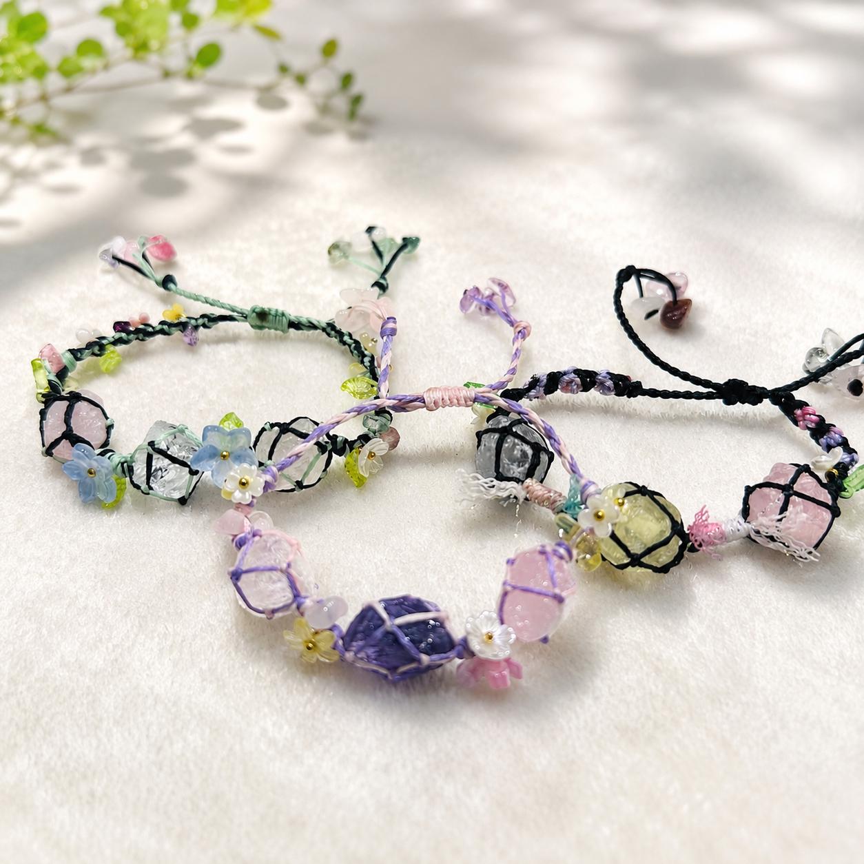 Raw Crystal Braided Bracelet, Handmade Adjustable Fluorite Citrine Rose Quartz Bracelet, Fairycore Crystal Jewelry Gift