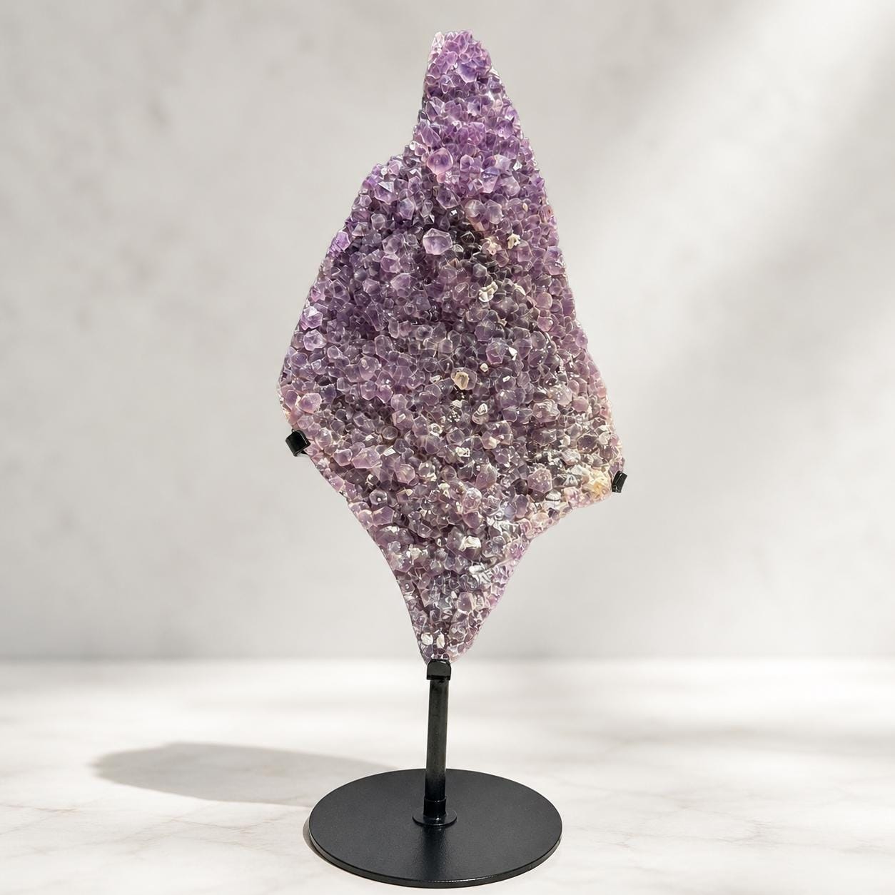 Brazilian Sugar Amethyst Druzy on Metal Stand, Natural Purple Amethyst Crystal Display, Large One of a Kind Specimen