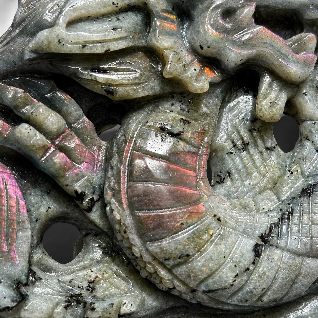 Hand Carved Labradorite Dragon, Purple Blue Flash Crystal Dragon Carving, Fantasy Stone Sculpture Pick Exact A-C