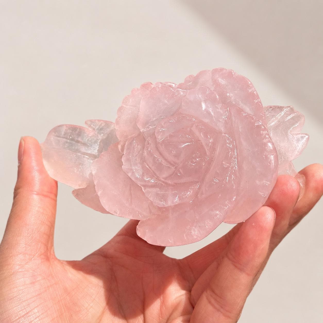 Natural Rose Quartz Flower Carving, Hand Carved Pink Crystal Rose with Free Stand, Crystal Flower Decor Gift
