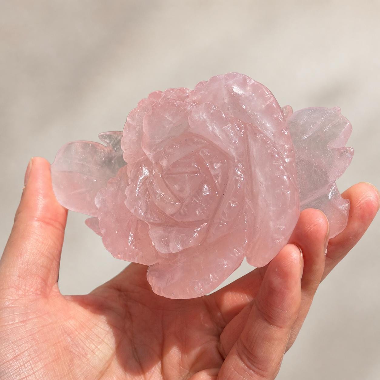 Natural Rose Quartz Flower Carving, Hand Carved Pink Crystal Rose with Free Stand, Crystal Flower Decor Gift - view 5