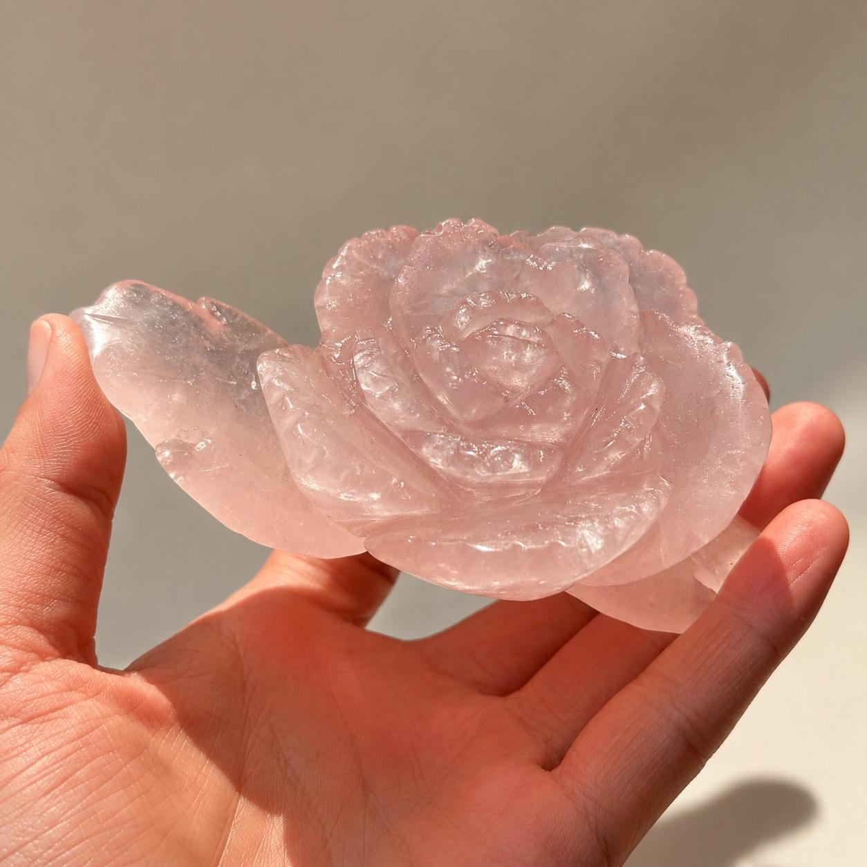 Natural Rose Quartz Flower Carving, Hand Carved Pink Crystal Rose with Free Stand, Crystal Flower Decor Gift - view 9