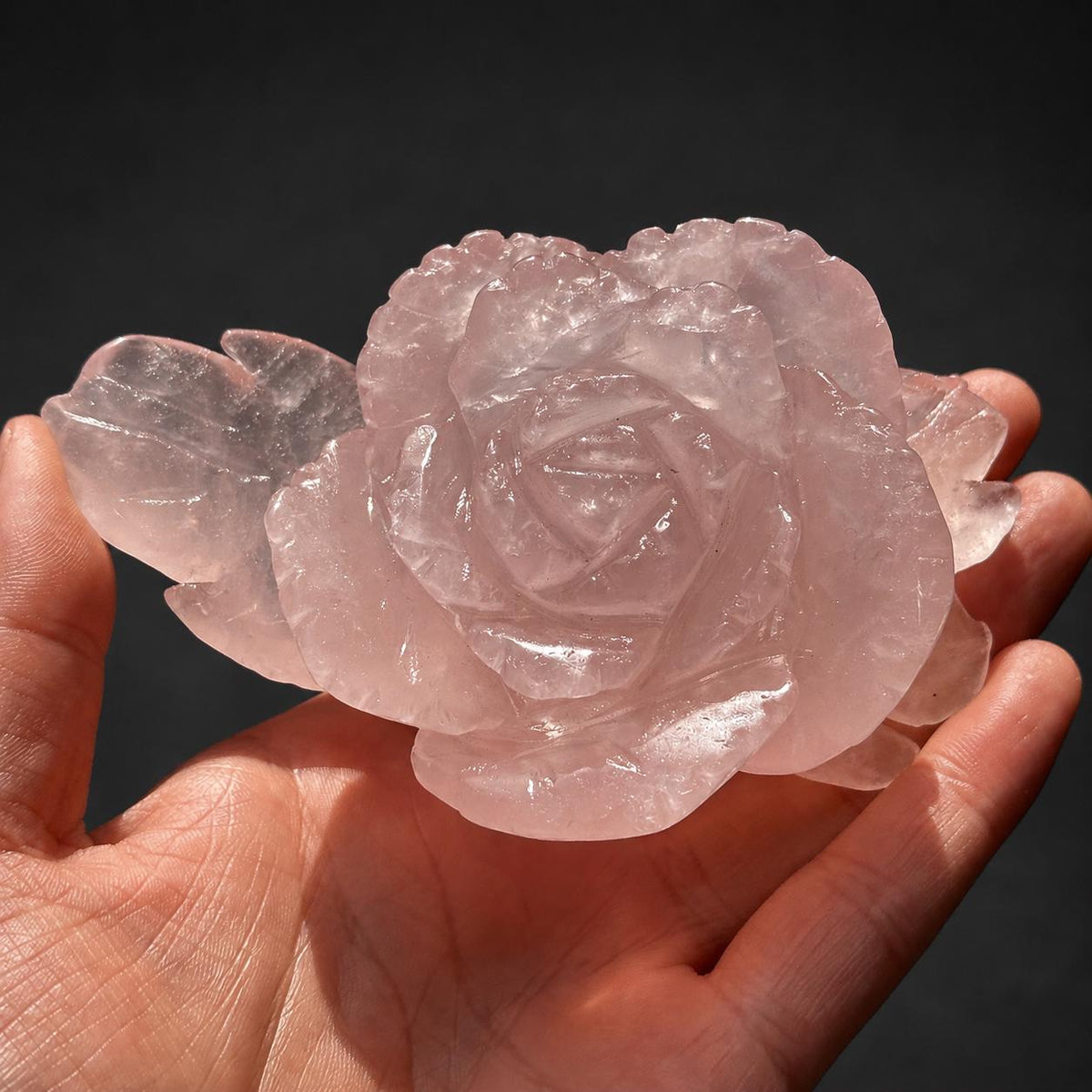 Natural Rose Quartz Flower Carving, Hand Carved Pink Crystal Rose with Free Stand, Crystal Flower Decor Gift - view 8