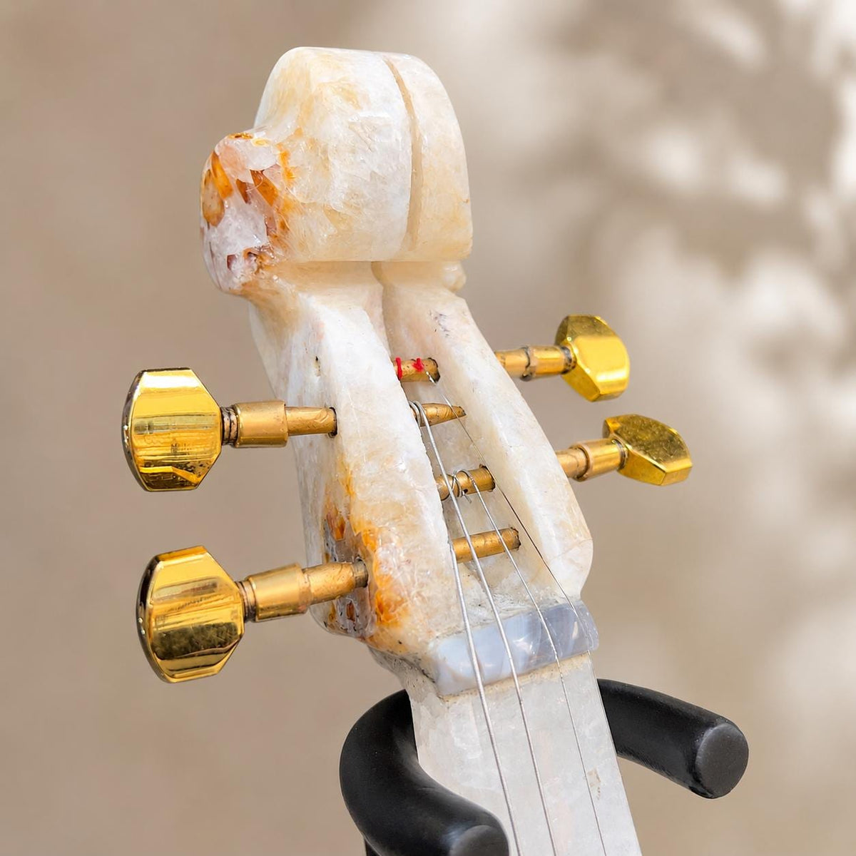 Citrine Agate Crystal Violin Sculpture, Brazilian Designer Handmade Music Art Collectible, One of a Kind Statement Decor - view 7