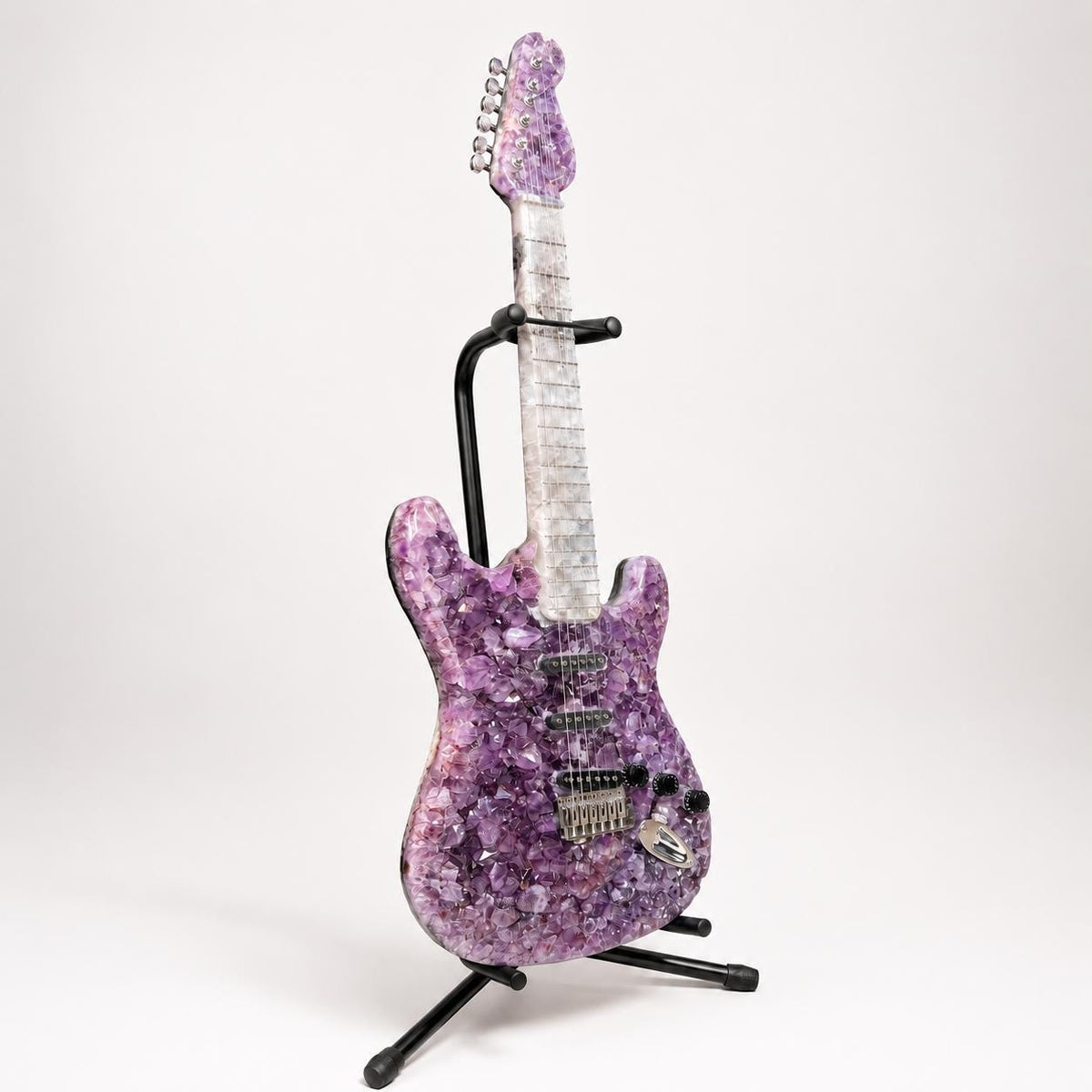 Amethyst Agate Crystal Guitar Sculpture, Brazilian Designer Handmade Music Art Collectible, One of a Kind Statement Decor - view 6