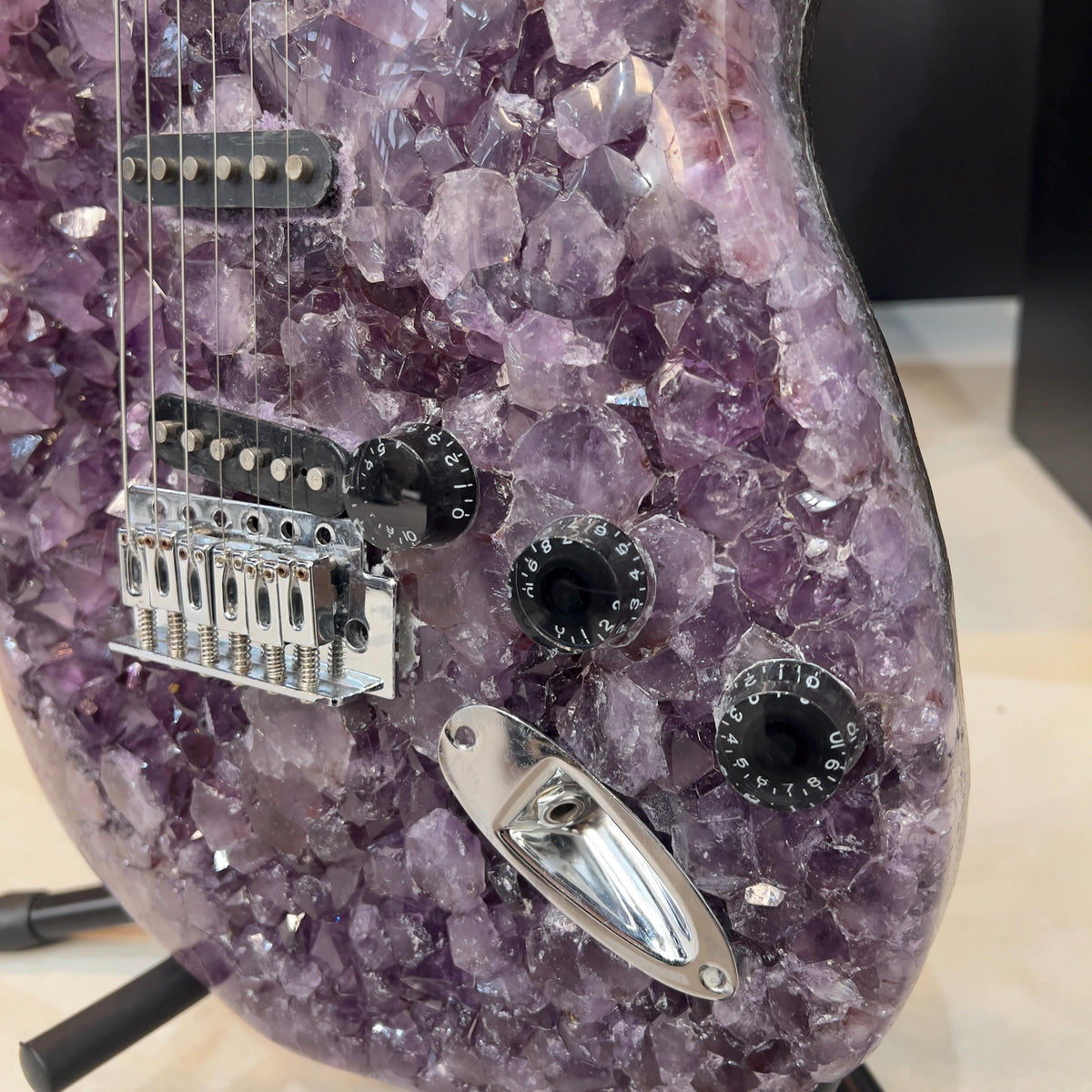 Amethyst Agate Crystal Guitar Sculpture, Brazilian Designer Handmade Music Art Collectible, One of a Kind Statement Decor - view 7