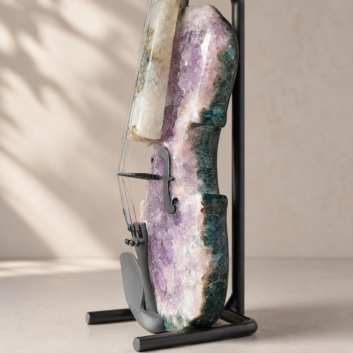 Amethyst Agate Crystal Violin Sculpture, Brazilian Designer Handmade Music Art Collectible, One of a Kind Statement Decor - view 7
