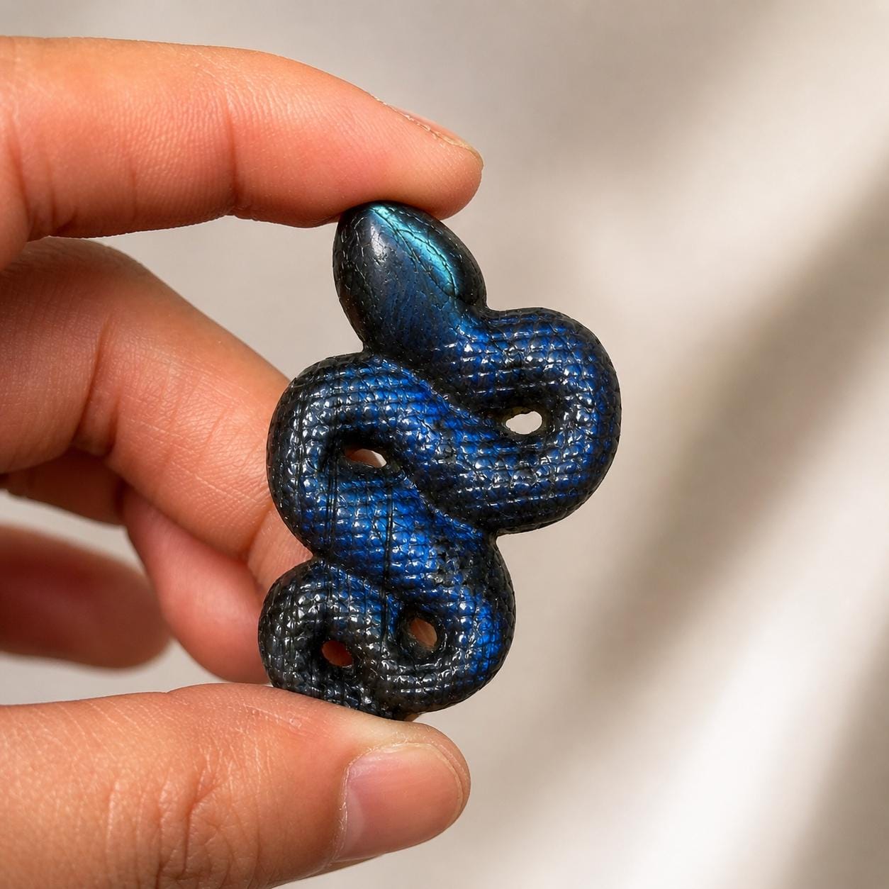 Labradorite Snake Carving, Small Blue Gold Flash Crystal Snake, Hand Carved Stone Serpent, Witchy Crystal Decor Gift