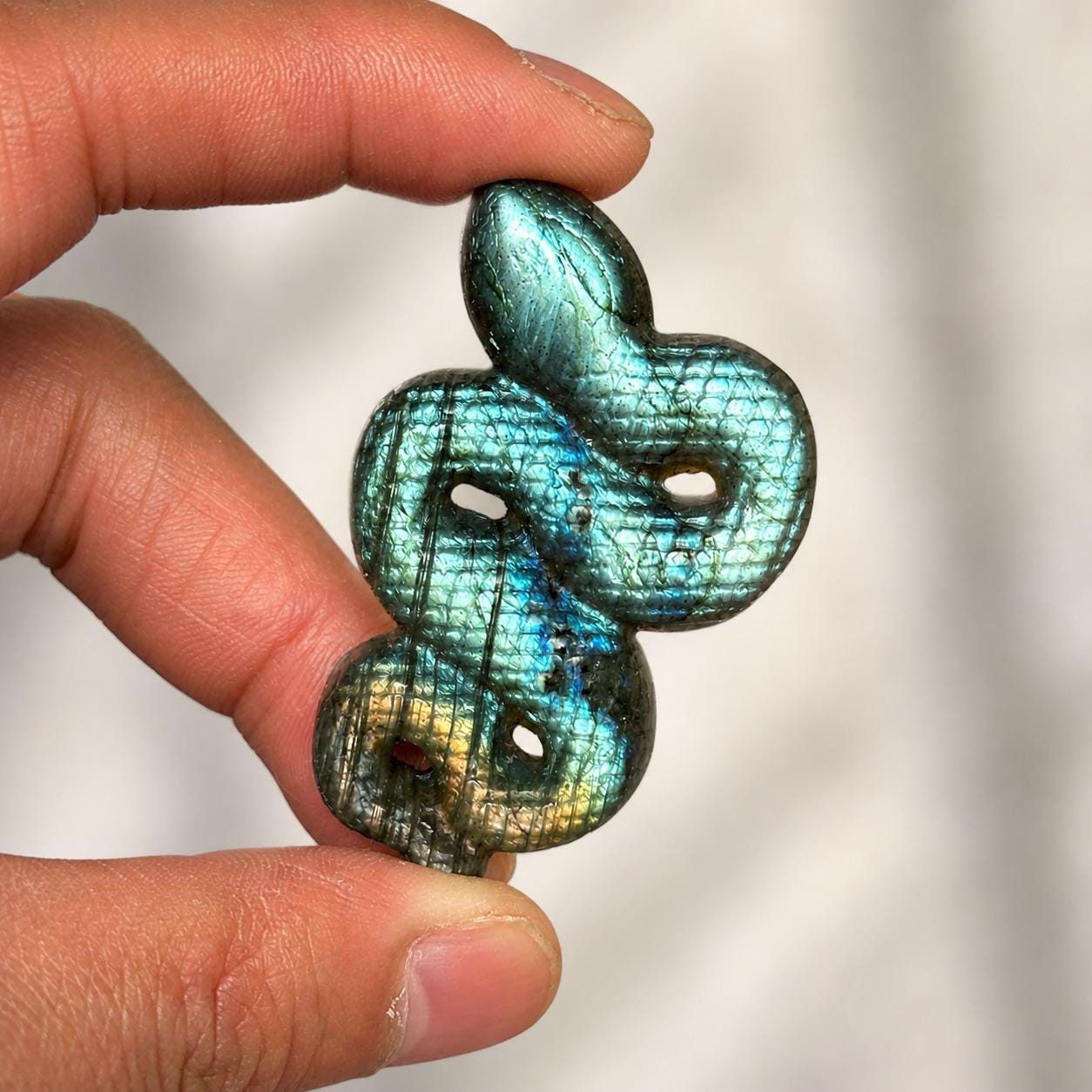 Labradorite Snake Carving, Small Blue Gold Flash Crystal Snake, Hand Carved Stone Serpent, Witchy Crystal Decor Gift