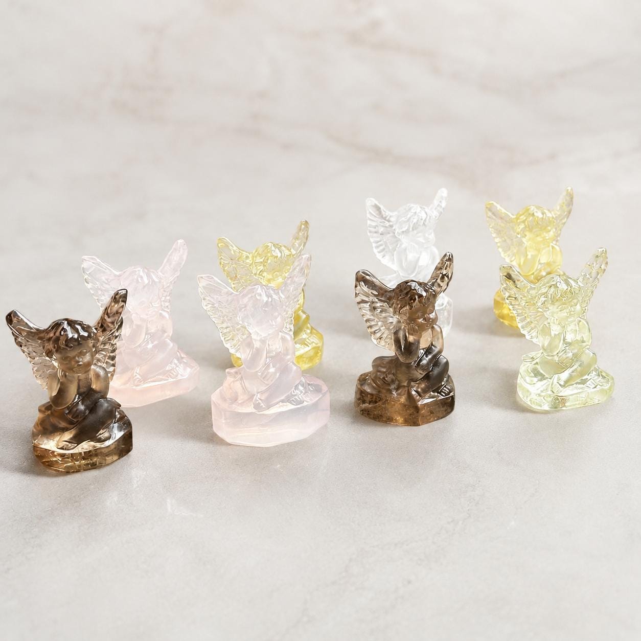 Crystal Angel Carving, Clear Quartz Rose Quartz Smoky Quartz Citrine Angel Statue, Spiritual Gift and Altar Decor