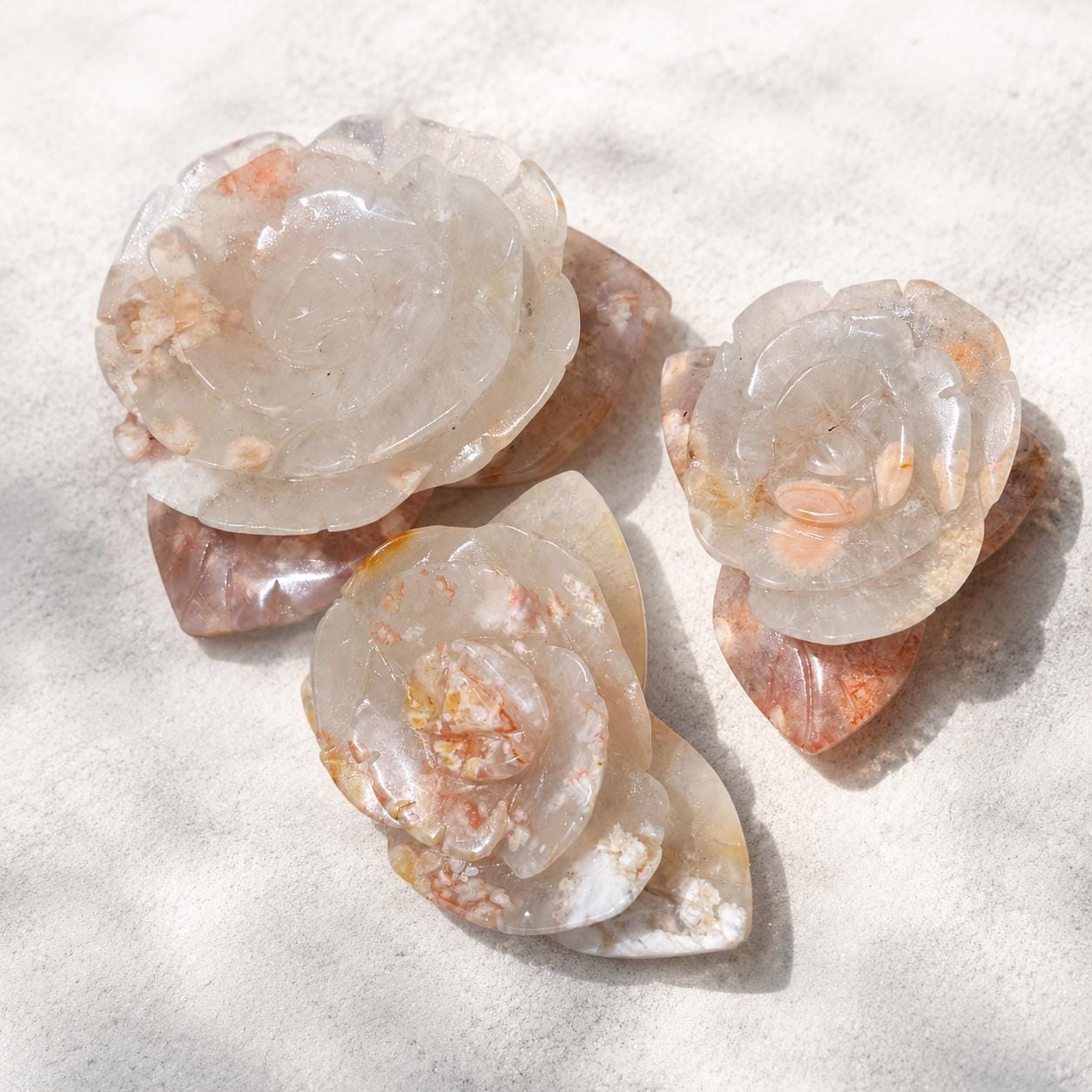 Sakura Agate Flower Carving, Natural Cherry Blossom Agate Rose Crystal Decor with Free Stand, Handmade Gift