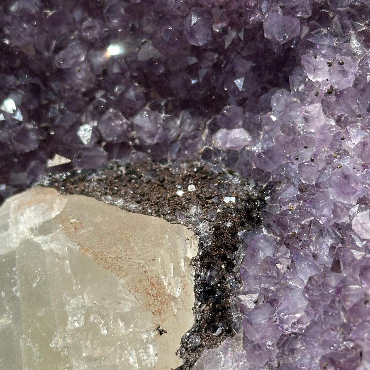 Brazilian Amethyst with Large Calcite Crystal, Purple Druzy Geode Specimen, Natural Crystal Display Special Price - view 7
