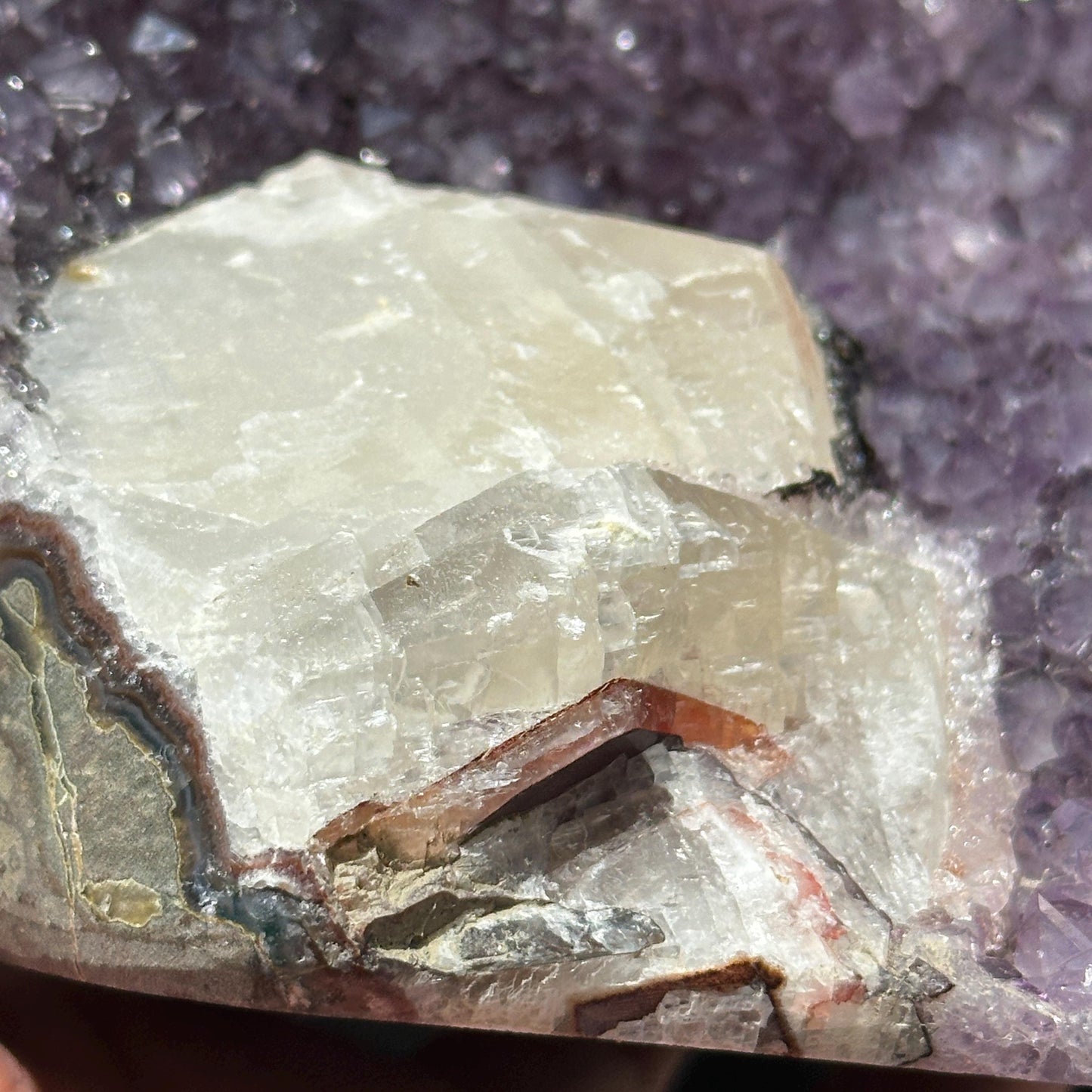 Brazilian Amethyst with Large Calcite Crystal, Purple Druzy Geode Specimen, Natural Crystal Display Special Price - view 9