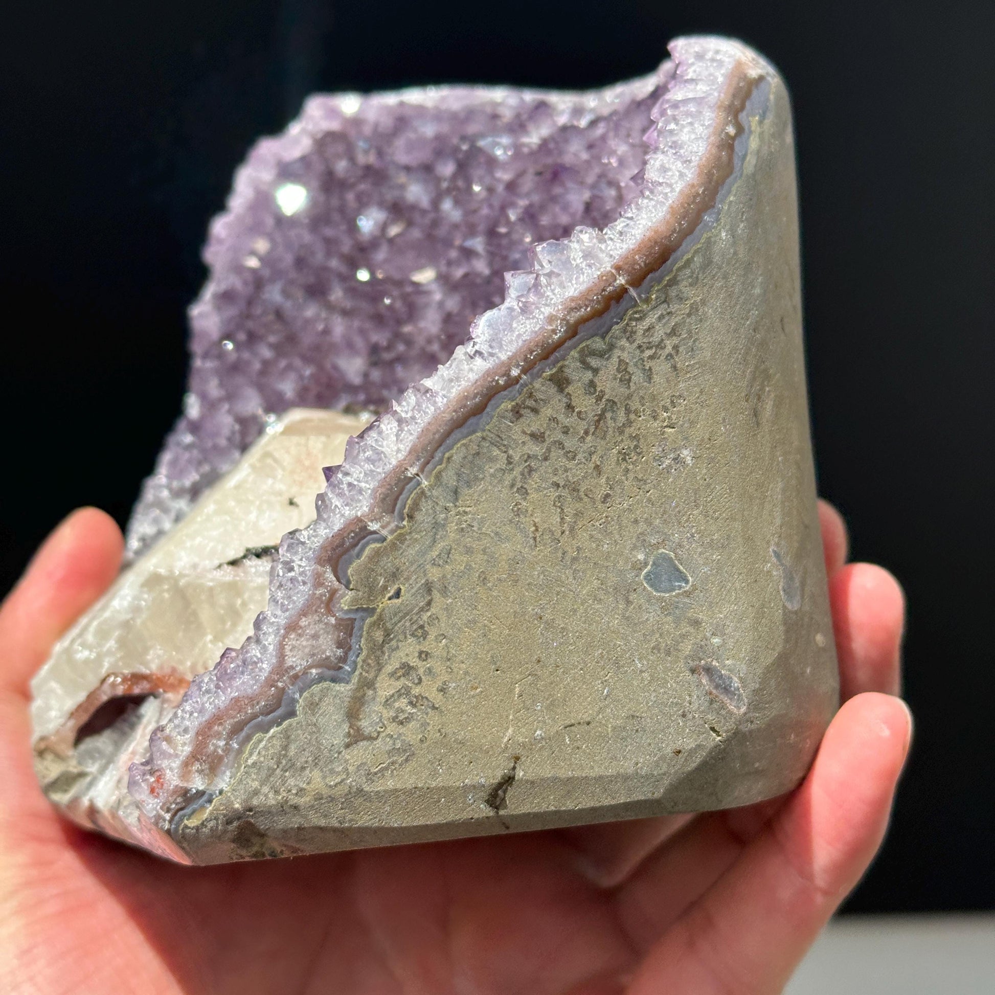 Brazilian Amethyst with Large Calcite Crystal, Purple Druzy Geode Specimen, Natural Crystal Display Special Price - view 4