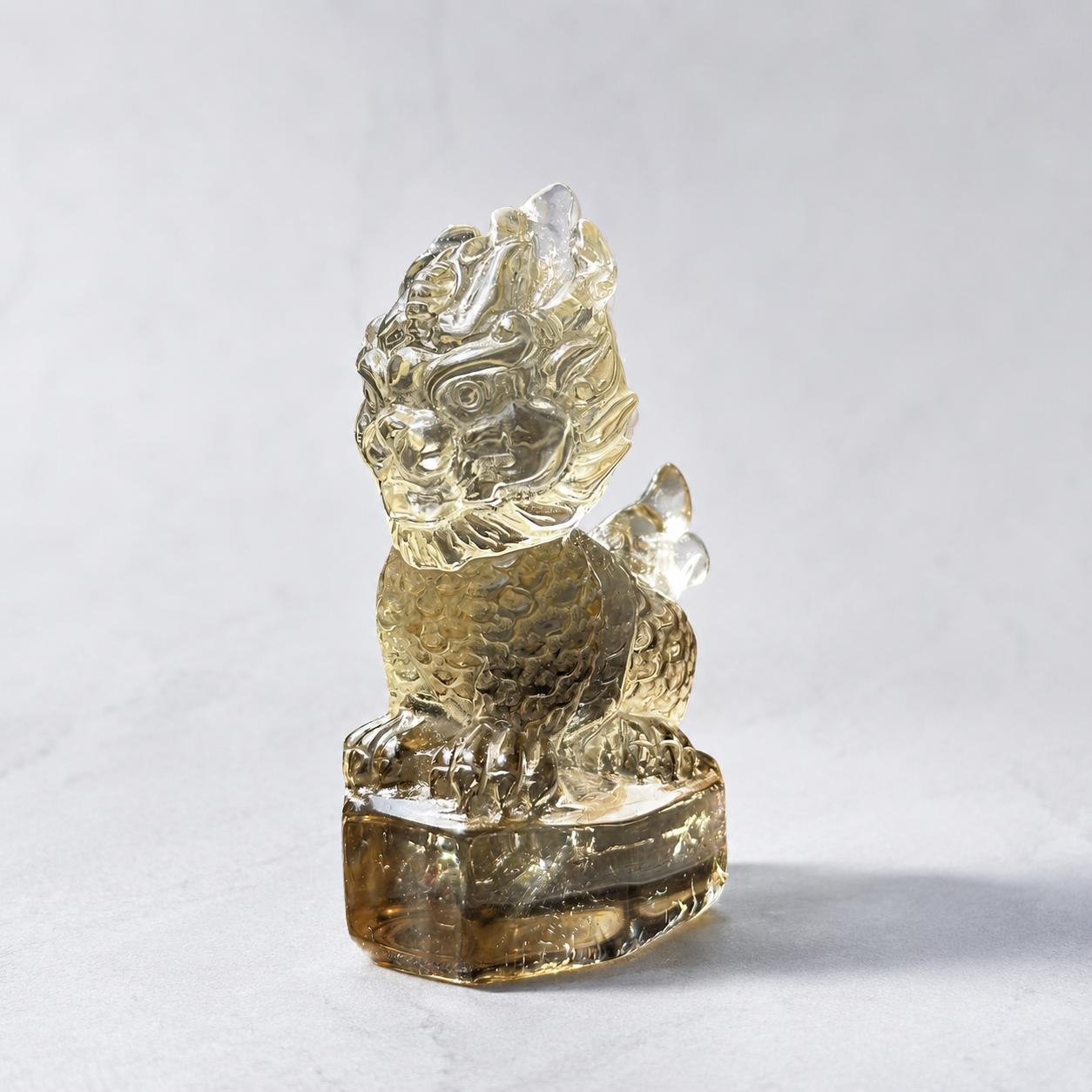 Citrine Smoky Quartz Qilin Carving, Natural Crystal Kirin Statue, Personalized Engraved Mythical Beast Gift