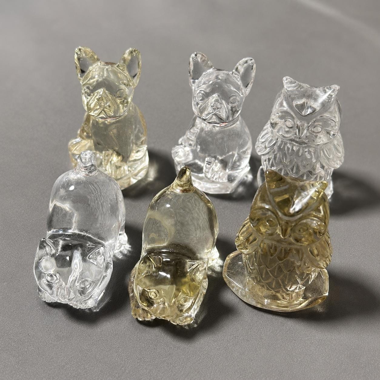 Crystal Animal Carving, Clear Quartz Citrine Cat Dog Owl Figurine, Small Crystal Pet Decor Gift