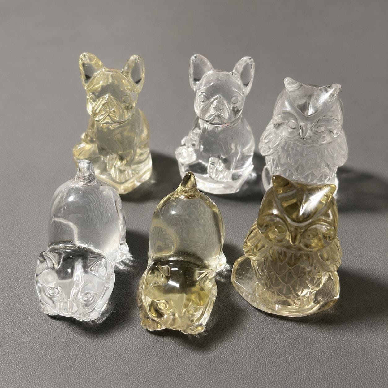 Crystal Animal Carving, Clear Quartz Citrine Cat Dog Owl Figurine, Small Crystal Pet Decor Gift