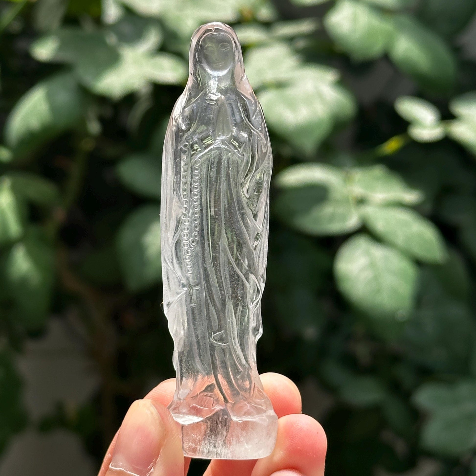 High Clarity Crystal Virgin Mary Statue, Clear Quartz Citrine Mary Carving image 9
