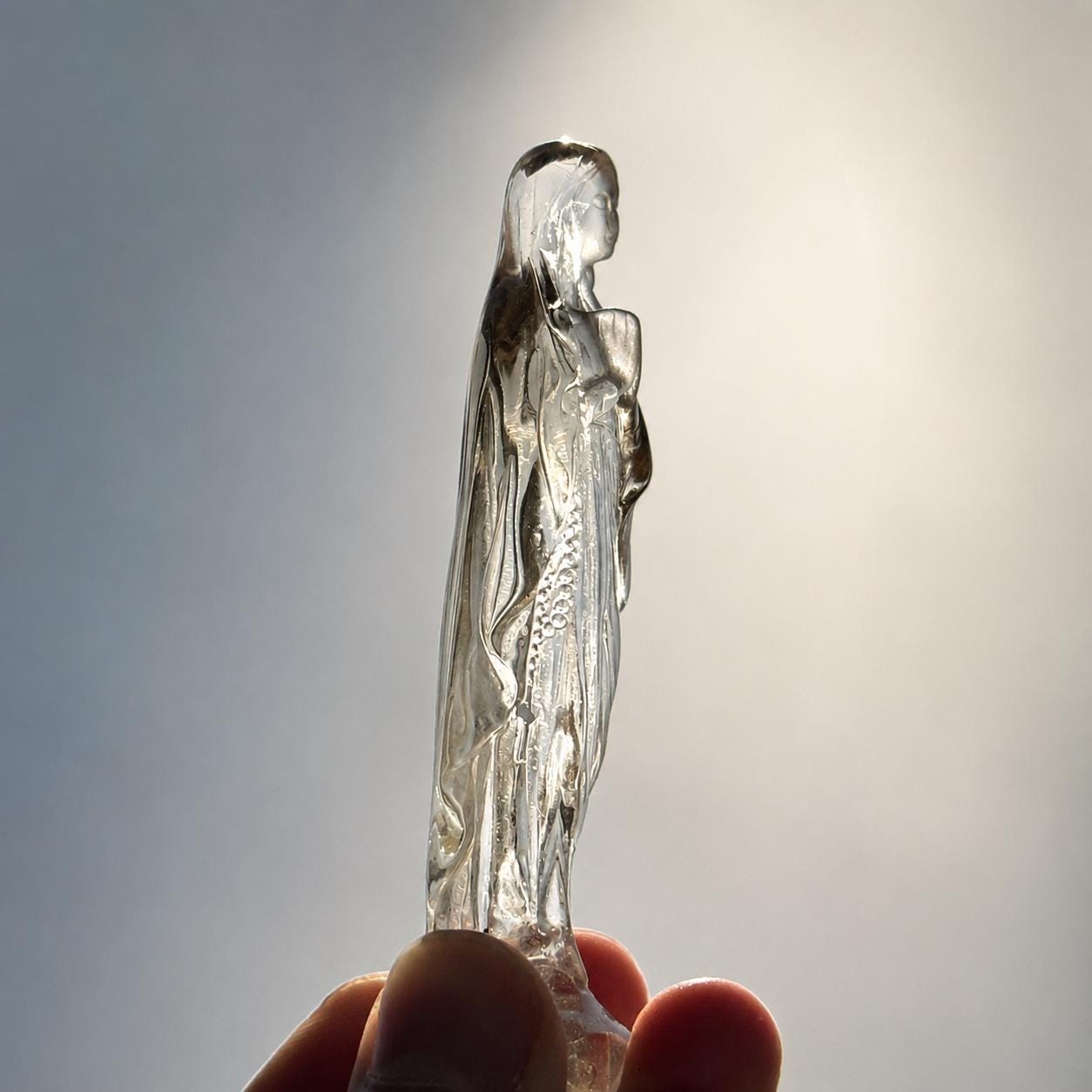 High Clarity Crystal Virgin Mary Statue, Clear Quartz Citrine Mary Carving image 8