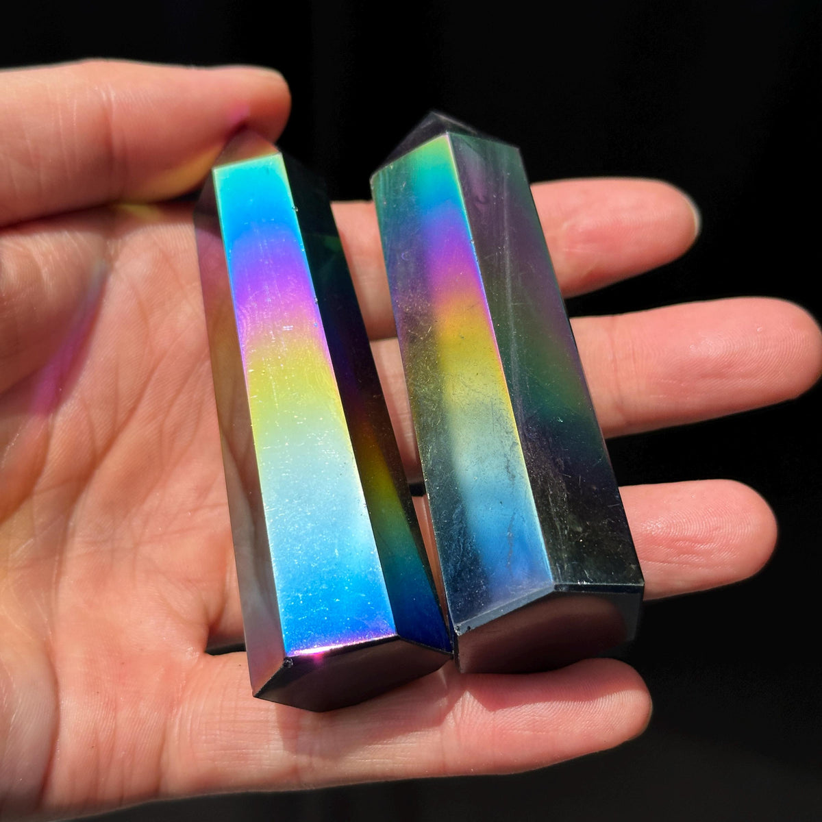 Rainbow Aura Obsidian Tower, Electroplated Black Obsidian Crystal Point, Colorful Aura Crystal Decor Gift - view 6
